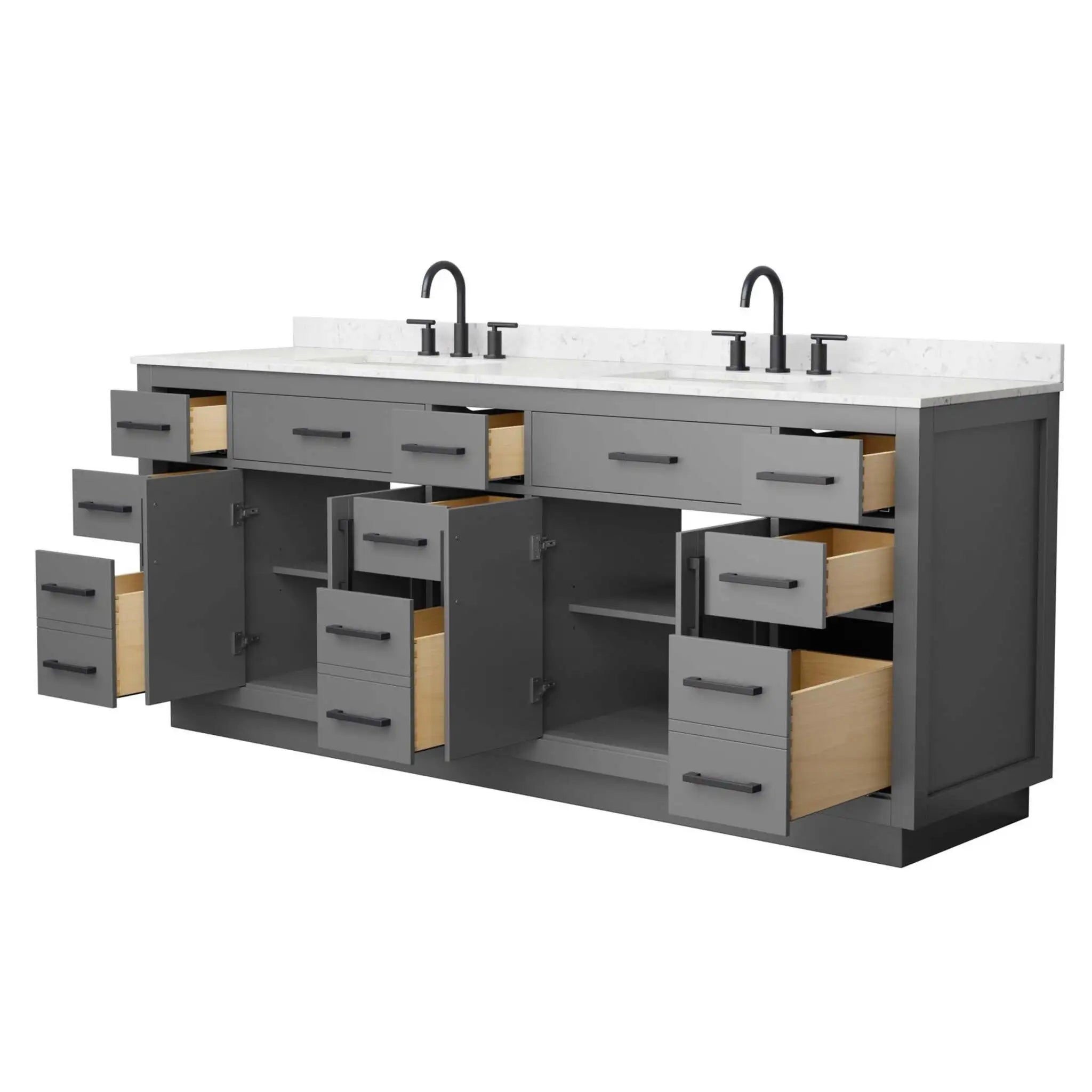 84" Beckett TK Beckett Double Bathroom Vanity with Toe Kick in Dark Gray with Matte Black Trim by Wyndham