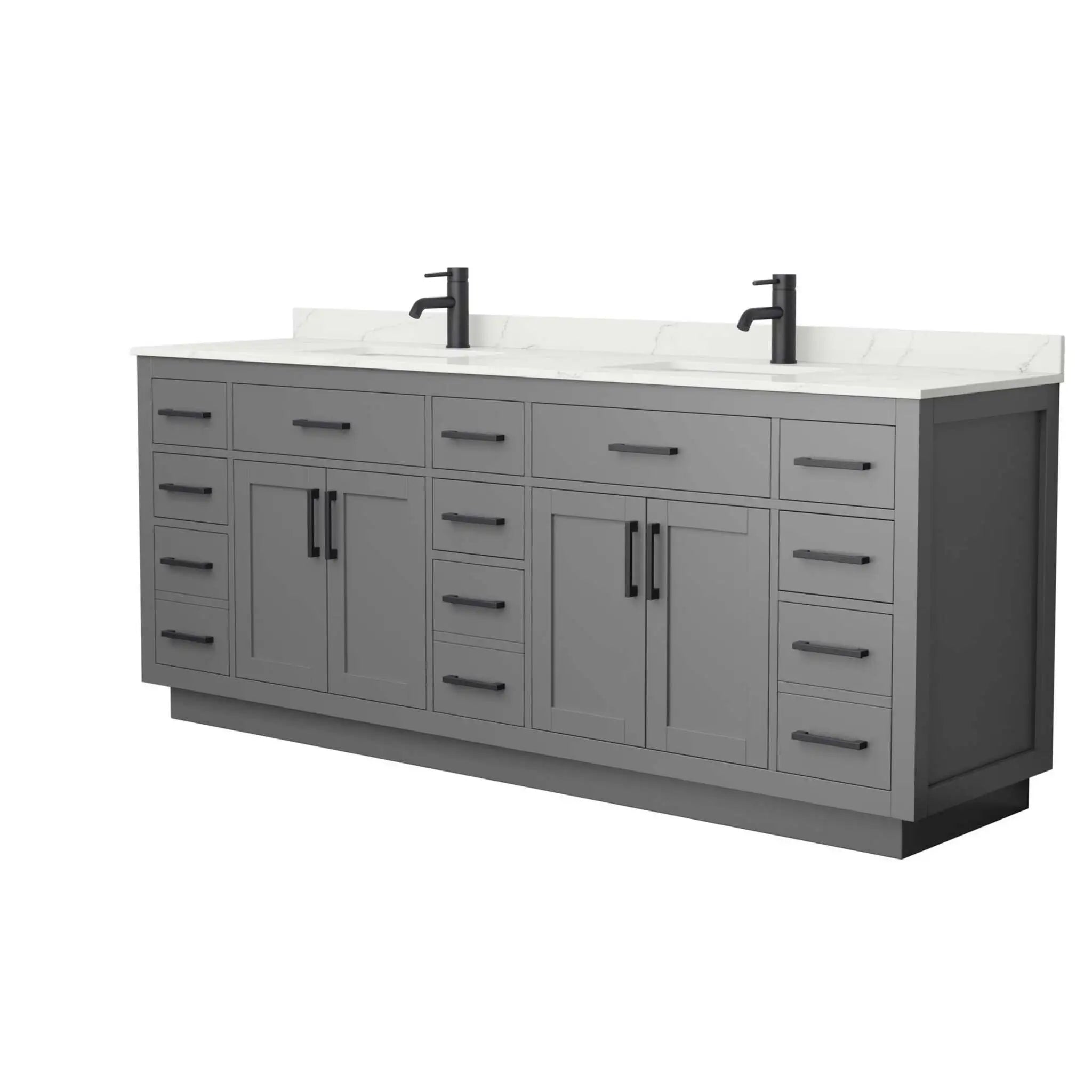 84" Beckett TK Beckett Double Bathroom Vanity with Toe Kick in Dark Gray with Matte Black Trim by Wyndham