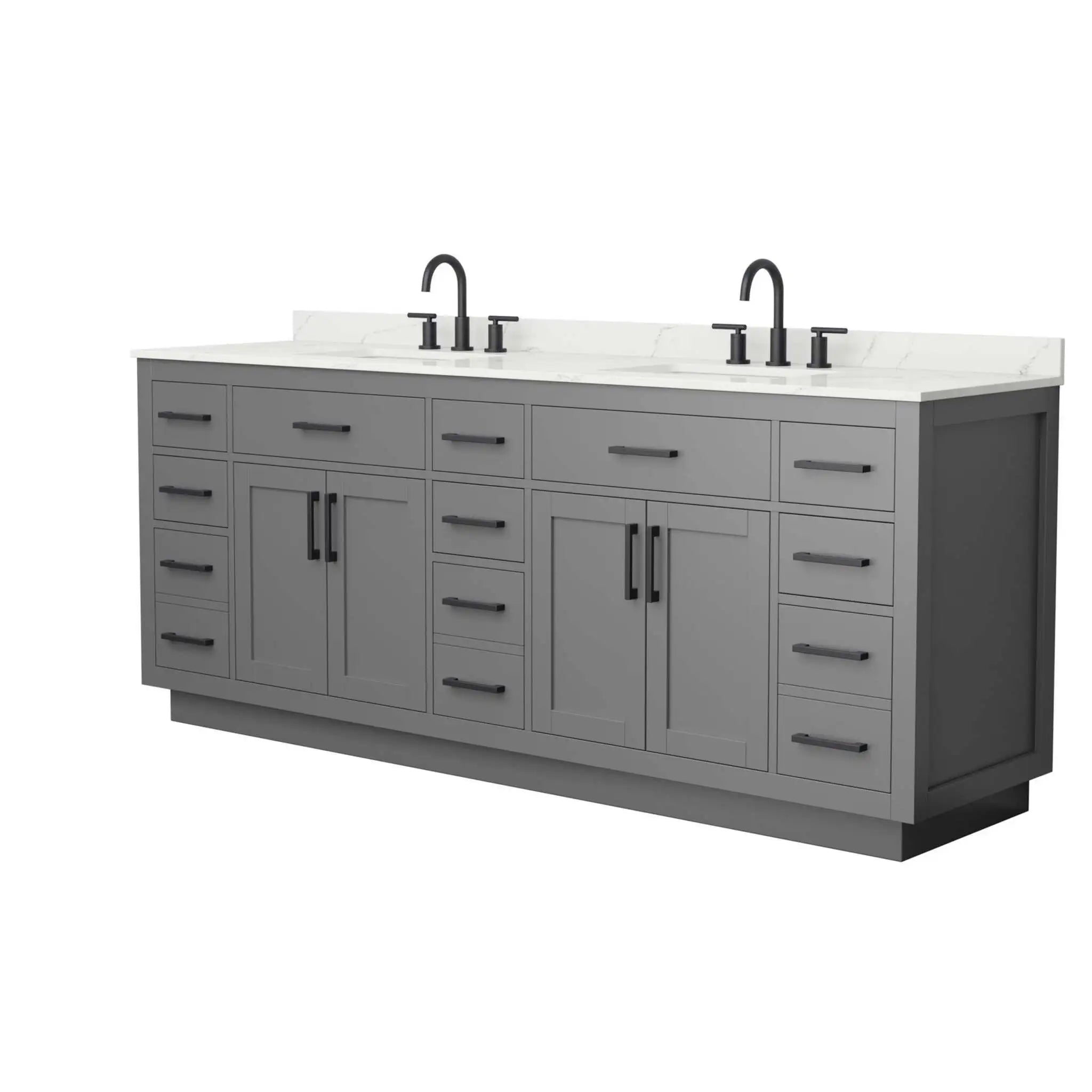 84" Beckett TK Beckett Double Bathroom Vanity with Toe Kick in Dark Gray with Matte Black Trim by Wyndham