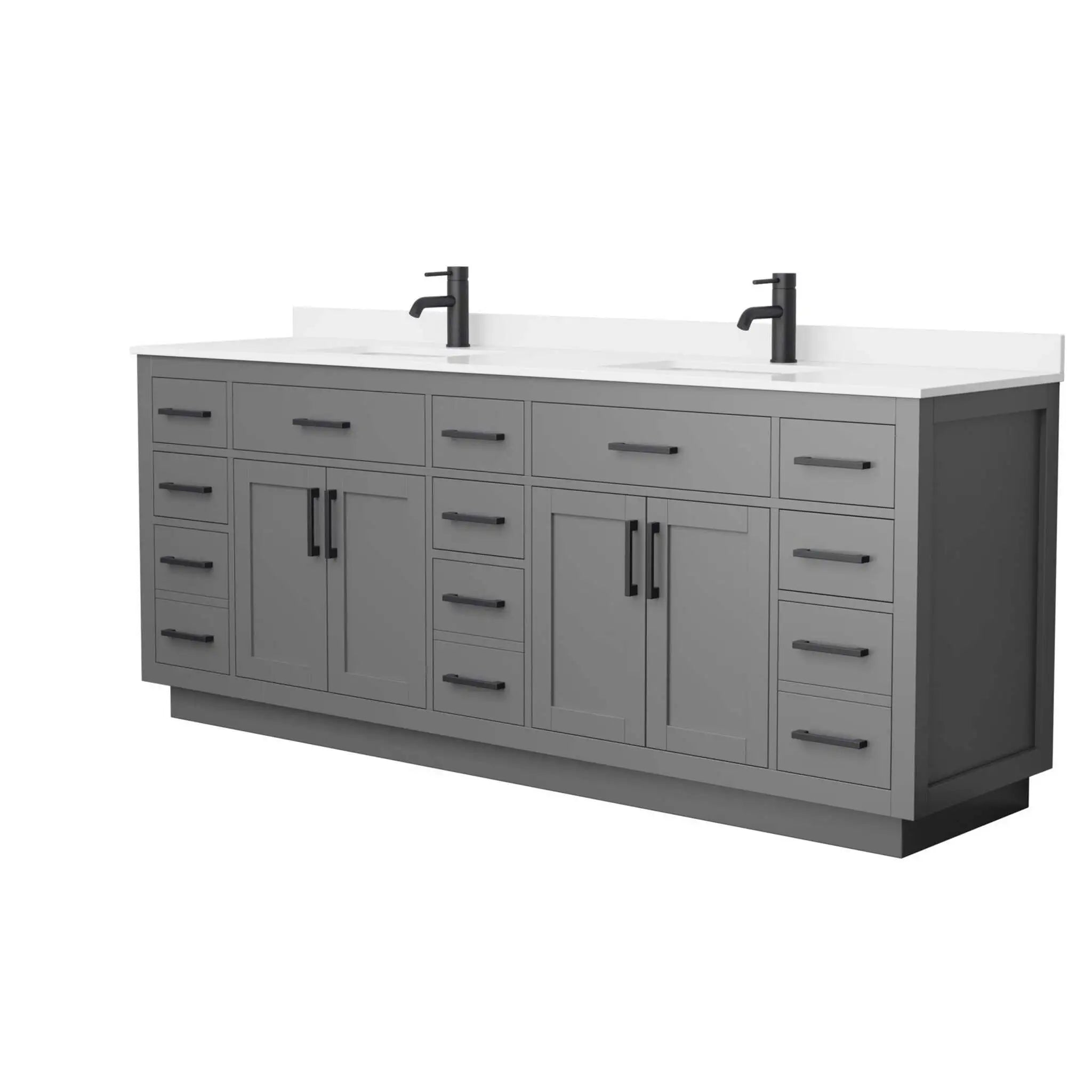 84" Beckett TK Beckett Double Bathroom Vanity with Toe Kick in Dark Gray with Matte Black Trim by Wyndham