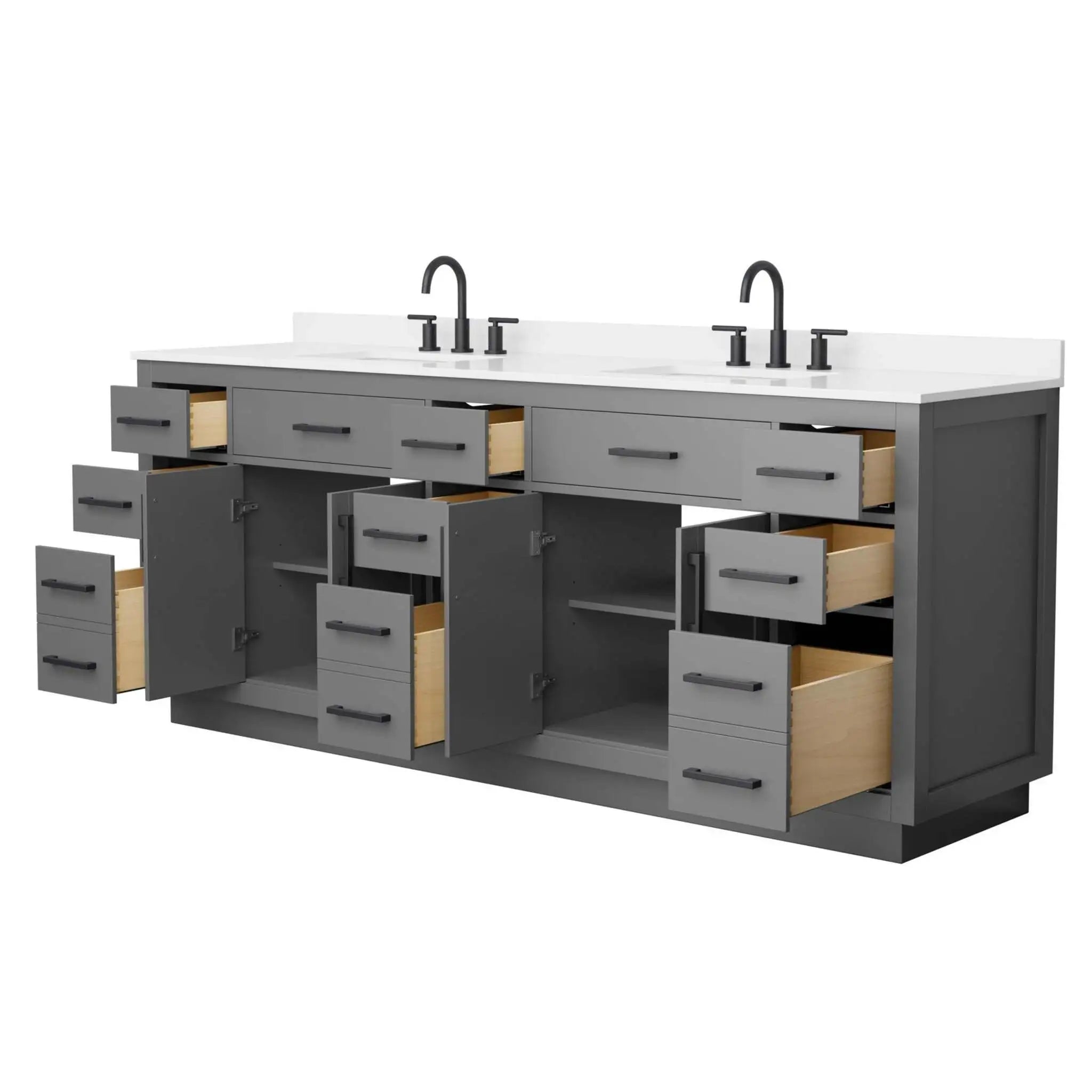 84" Beckett TK Beckett Double Bathroom Vanity with Toe Kick in Dark Gray with Matte Black Trim by Wyndham