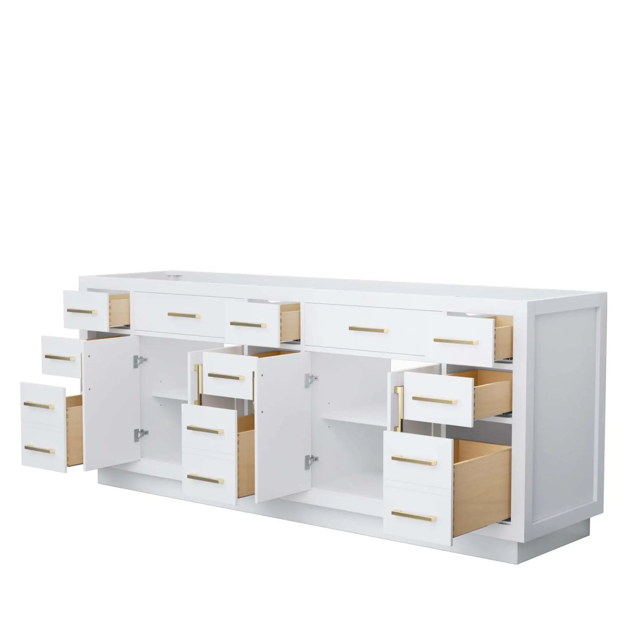 84" Beckett TK Beckett Double Bathroom Vanity with Toe Kick in White with Brushed Gold Trim by Wyndham