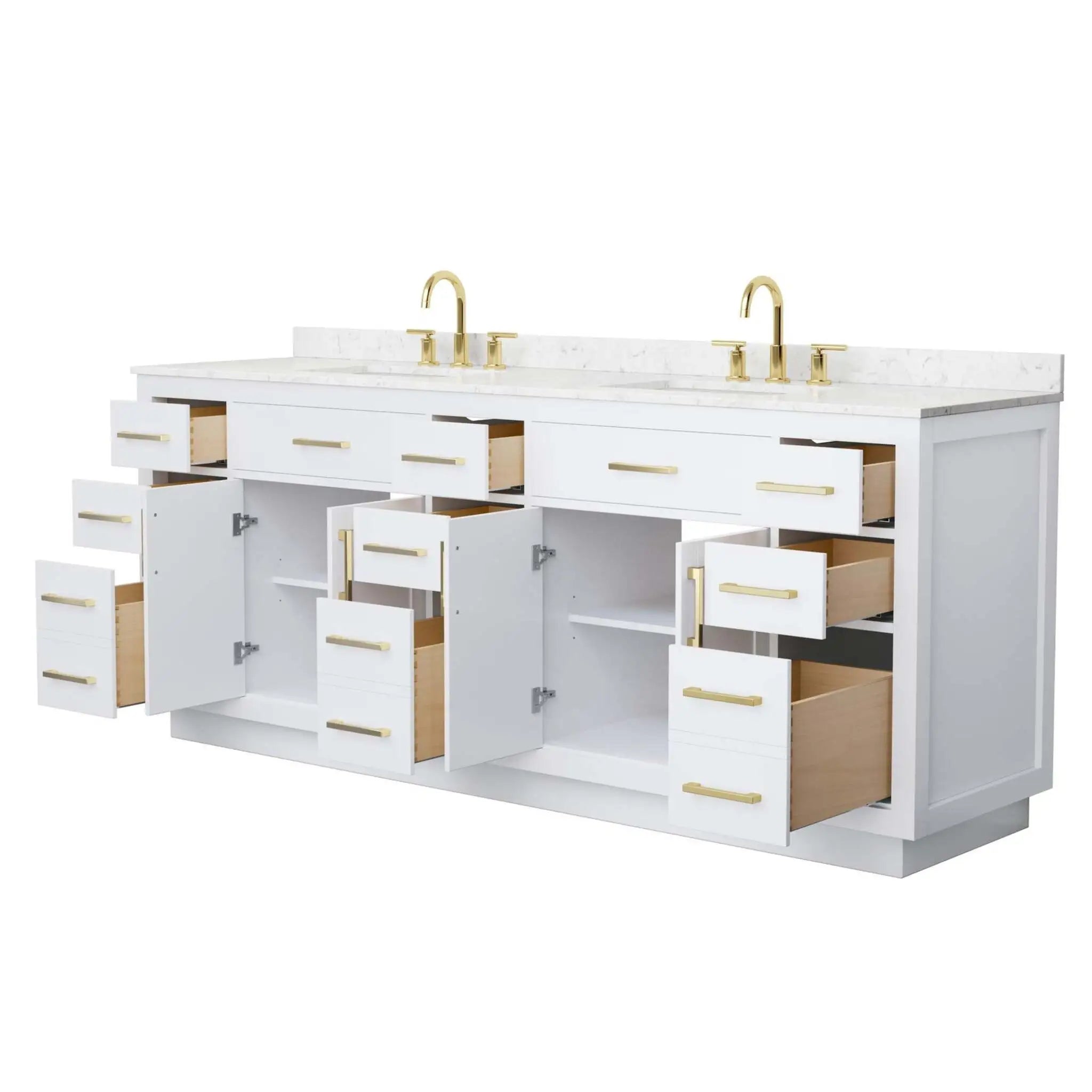 84" Beckett TK Beckett Double Bathroom Vanity with Toe Kick in White with Brushed Gold Trim by Wyndham