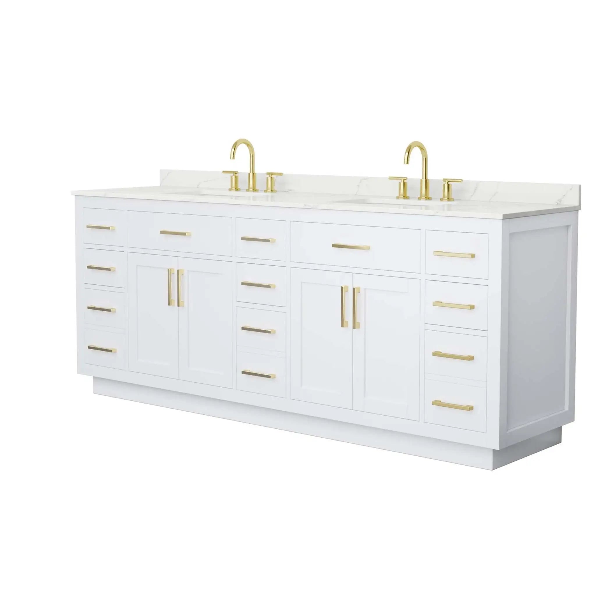 84" Beckett TK Beckett Double Bathroom Vanity with Toe Kick in White with Brushed Gold Trim by Wyndham