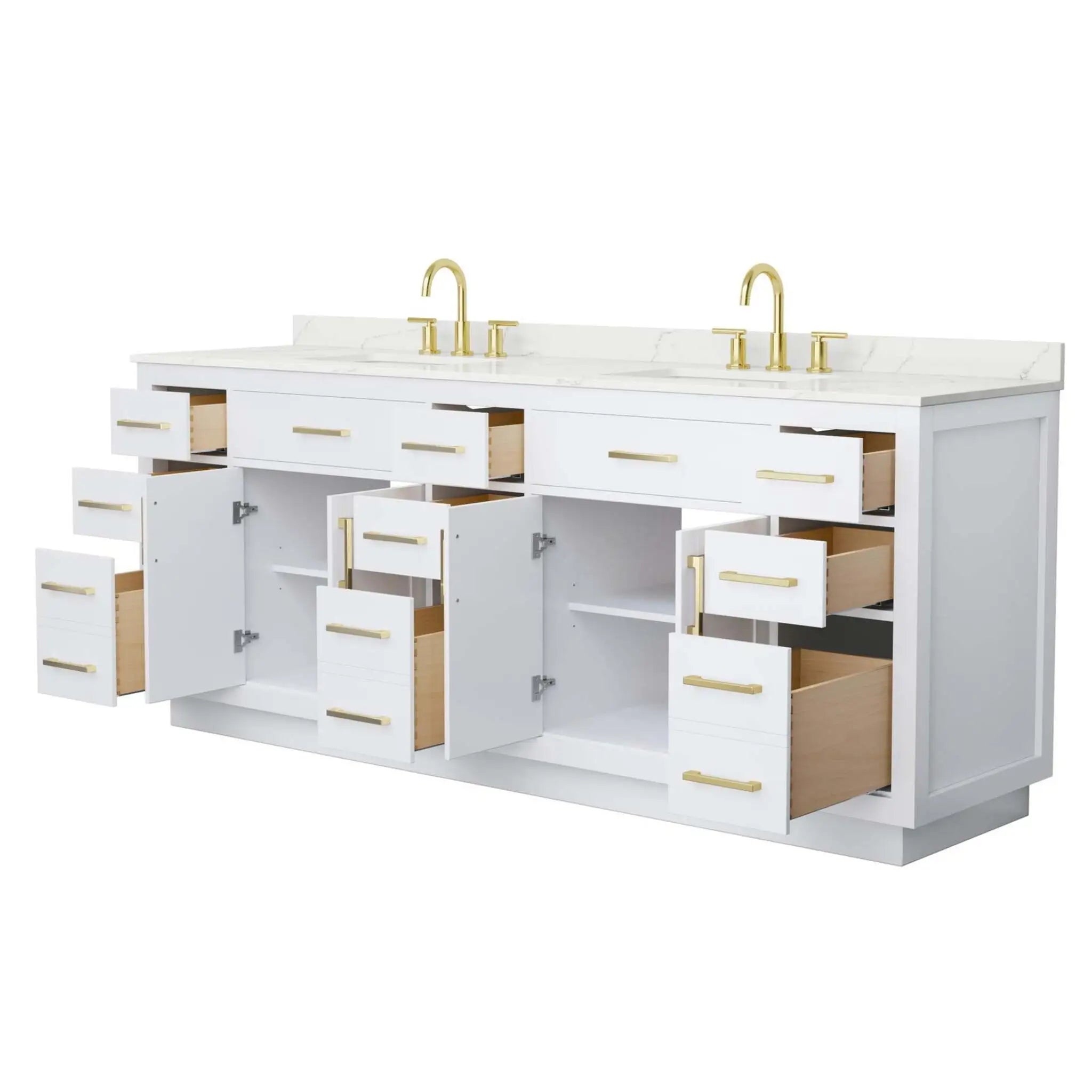 84" Beckett TK Beckett Double Bathroom Vanity with Toe Kick in White with Brushed Gold Trim by Wyndham