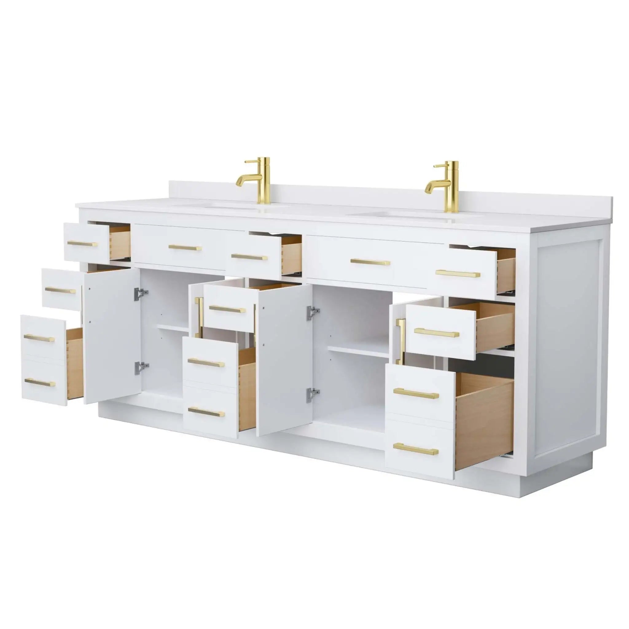 84" Beckett TK Beckett Double Bathroom Vanity with Toe Kick in White with Brushed Gold Trim by Wyndham