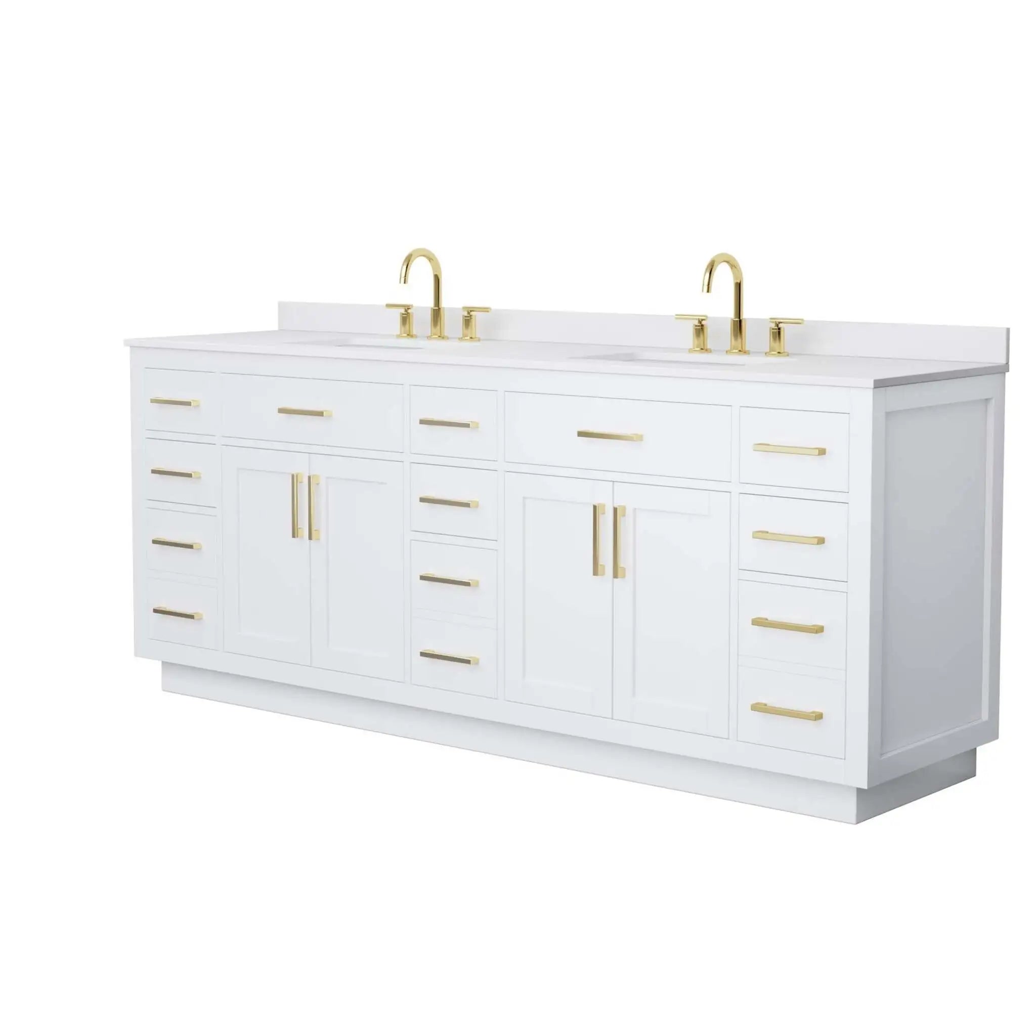 84" Beckett TK Beckett Double Bathroom Vanity with Toe Kick in White with Brushed Gold Trim by Wyndham