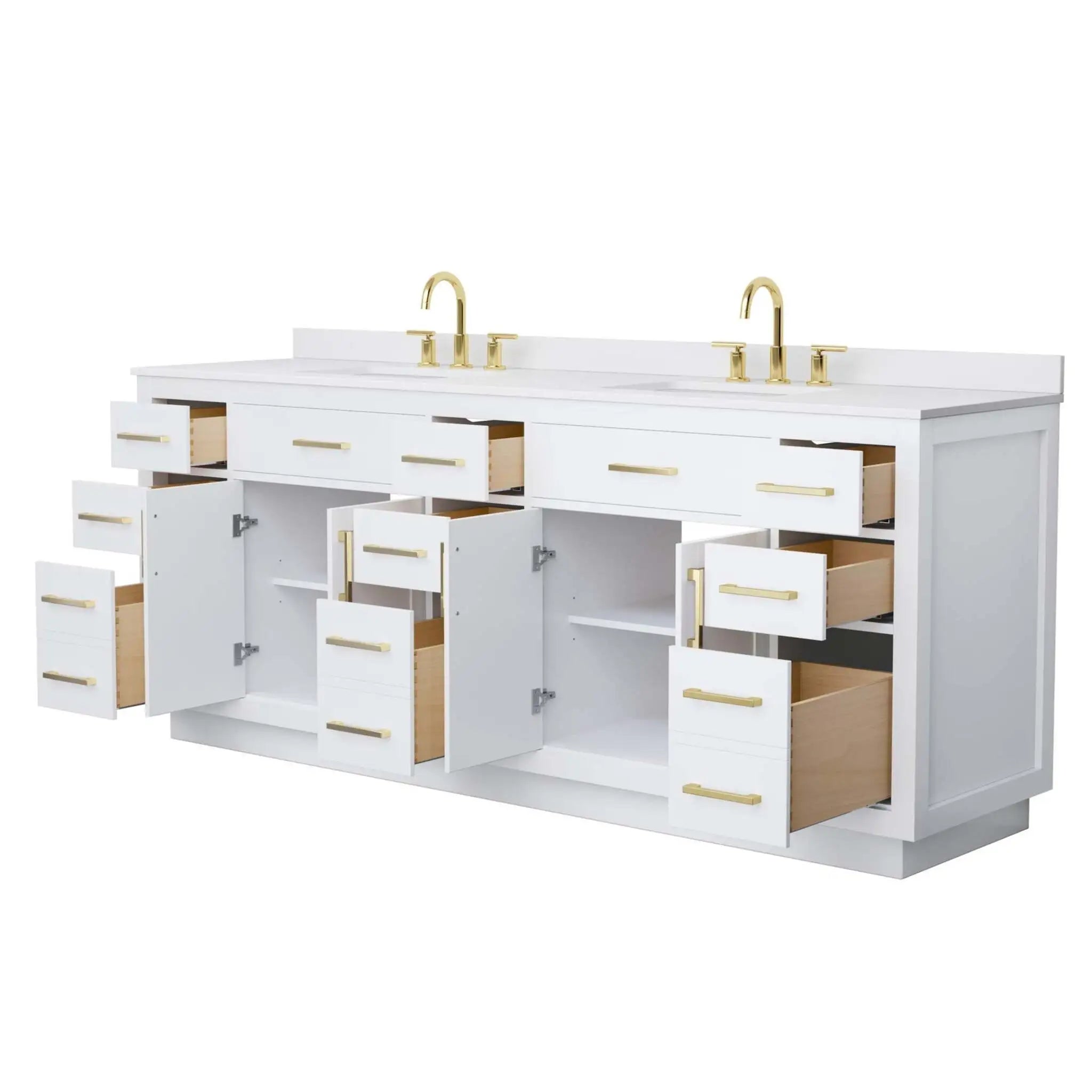84" Beckett TK Beckett Double Bathroom Vanity with Toe Kick in White with Brushed Gold Trim by Wyndham