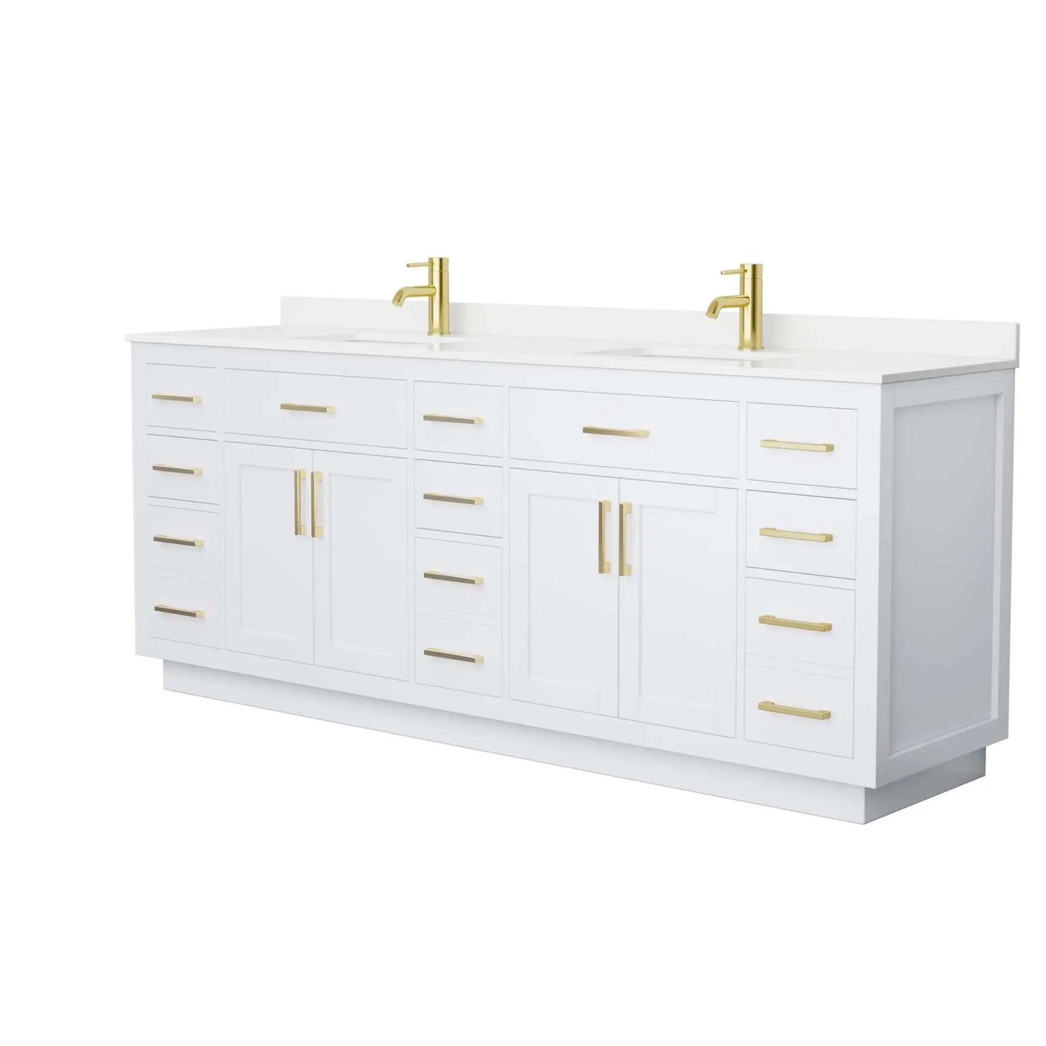 84" Beckett TK Beckett Double Bathroom Vanity with Toe Kick in White with Brushed Gold Trim by Wyndham