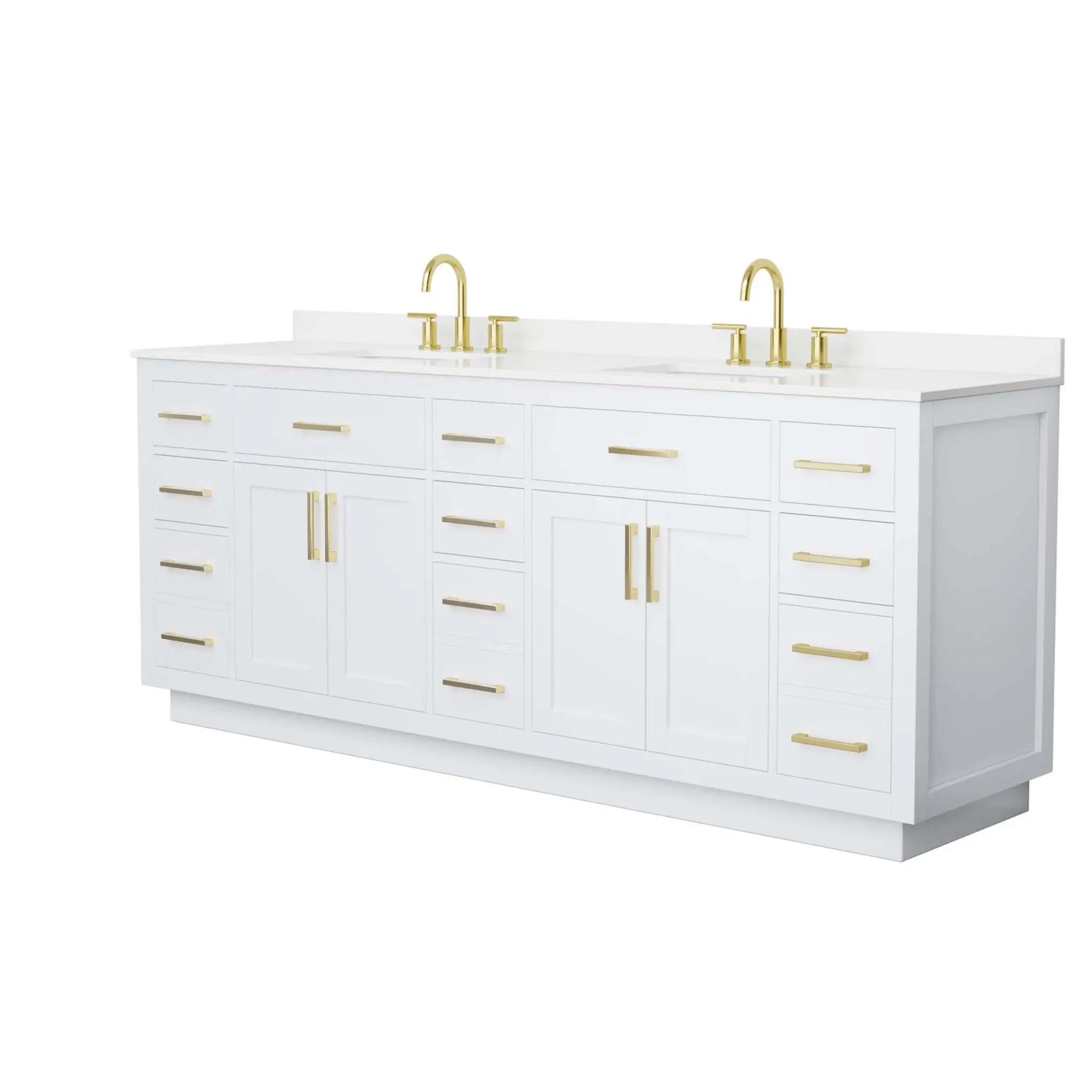 84" Beckett TK Beckett Double Bathroom Vanity with Toe Kick in White with Brushed Gold Trim by Wyndham