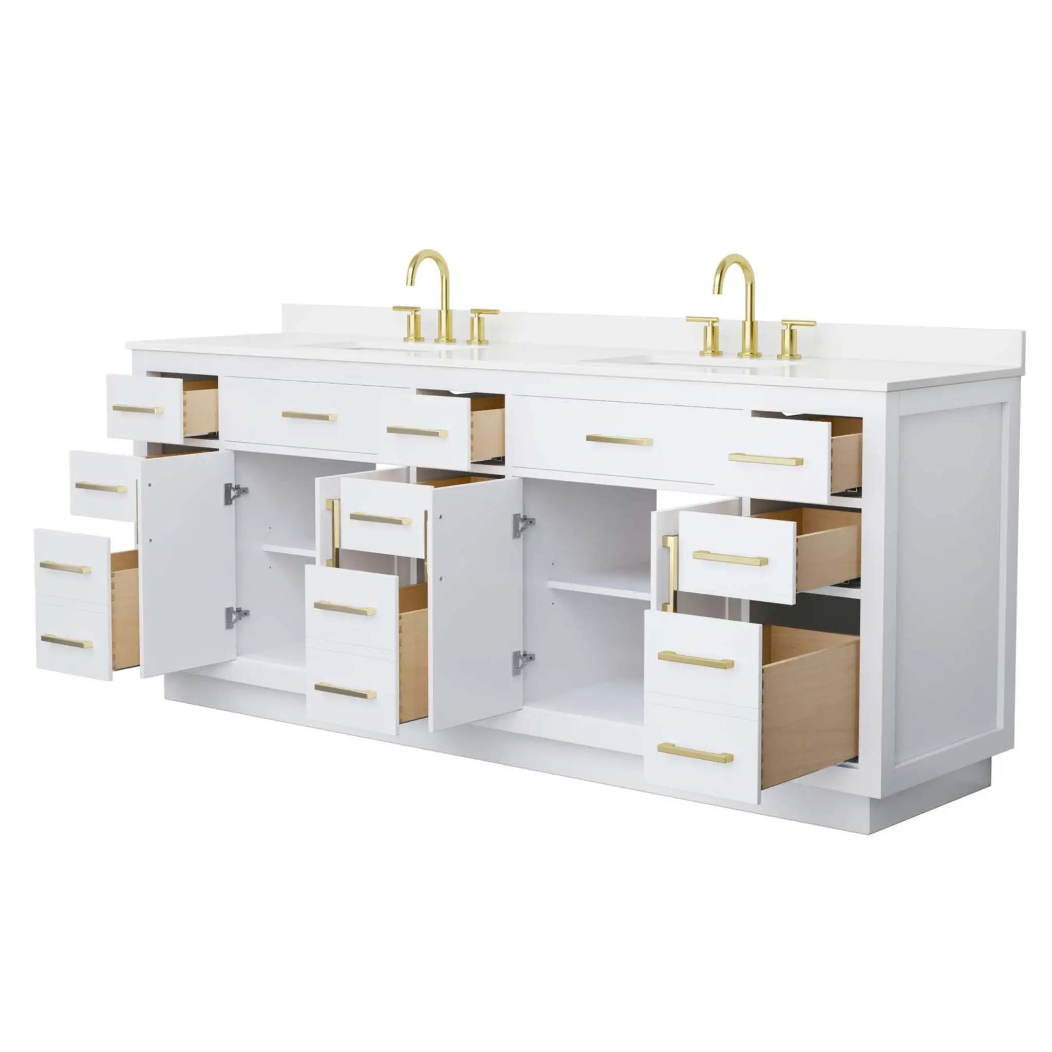 84" Beckett TK Beckett Double Bathroom Vanity with Toe Kick in White with Brushed Gold Trim by Wyndham
