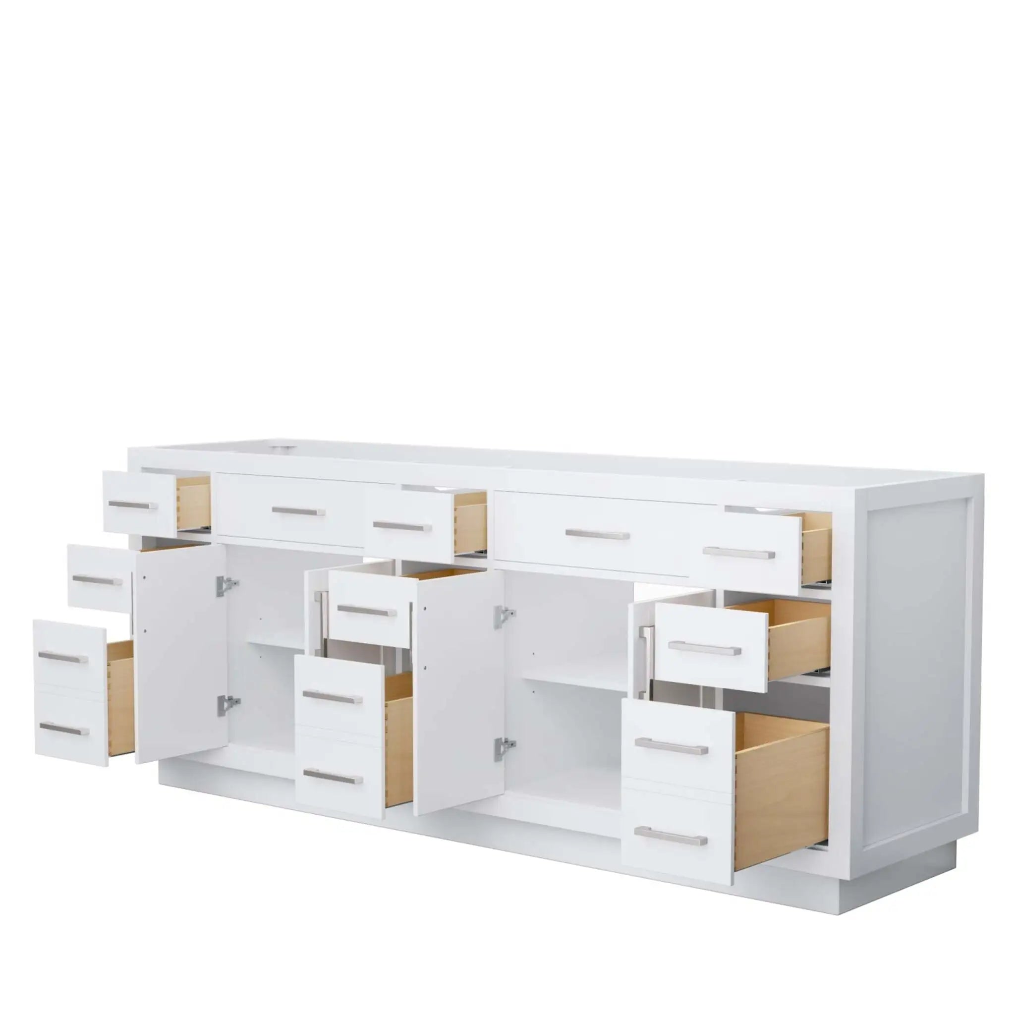 84" Beckett TK Beckett Double Bathroom Vanity with Toe Kick in White with Brushed Nickel Trim by Wyndham