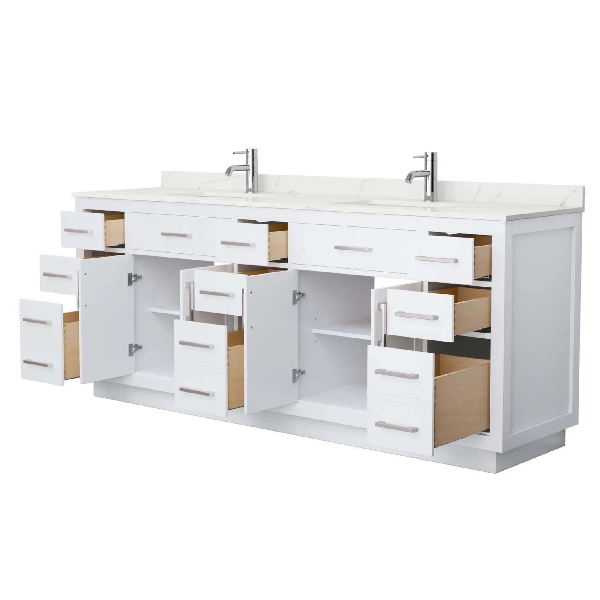84" Beckett TK Beckett Double Bathroom Vanity with Toe Kick in White with Brushed Nickel Trim by Wyndham