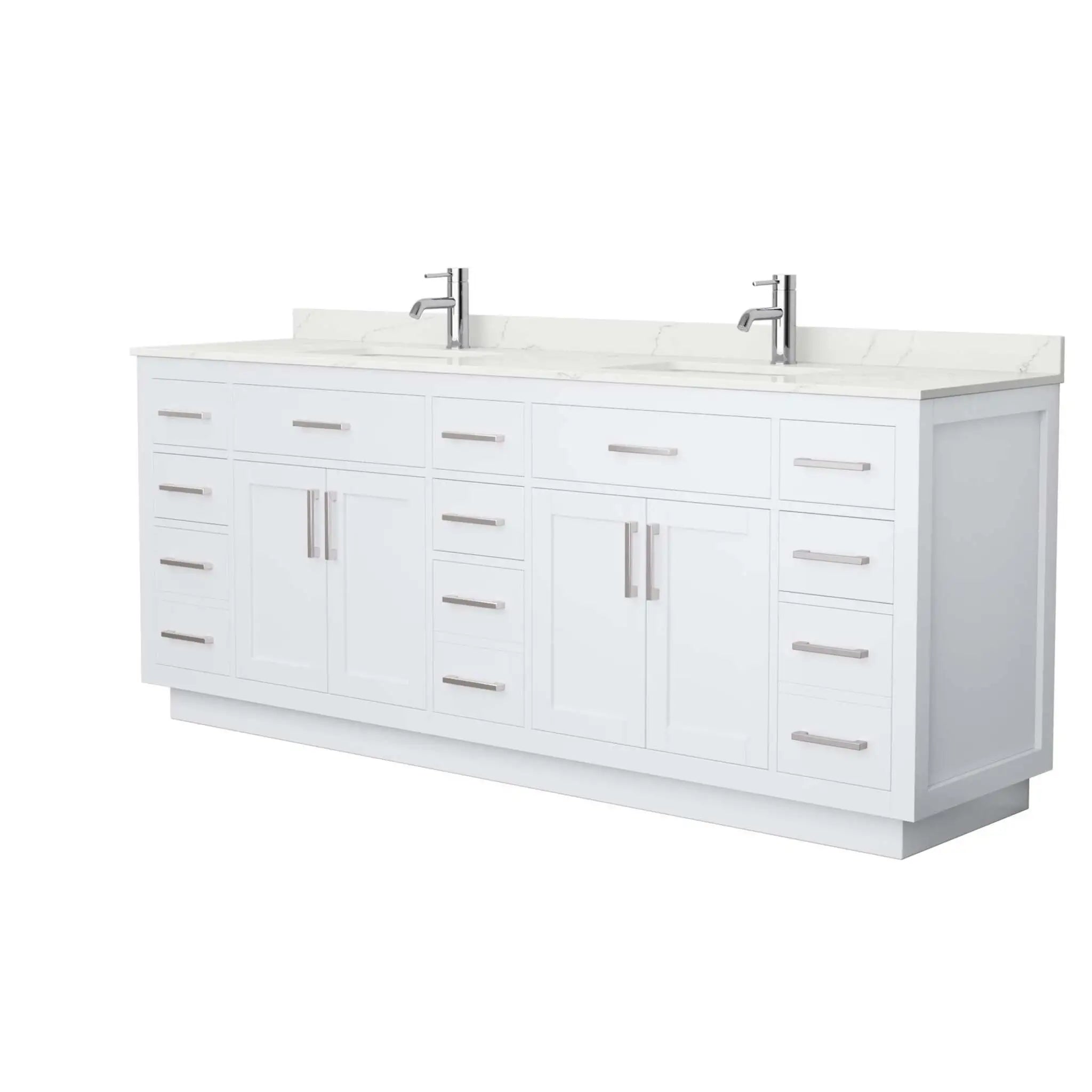 84" Beckett TK Beckett Double Bathroom Vanity with Toe Kick in White with Brushed Nickel Trim by Wyndham