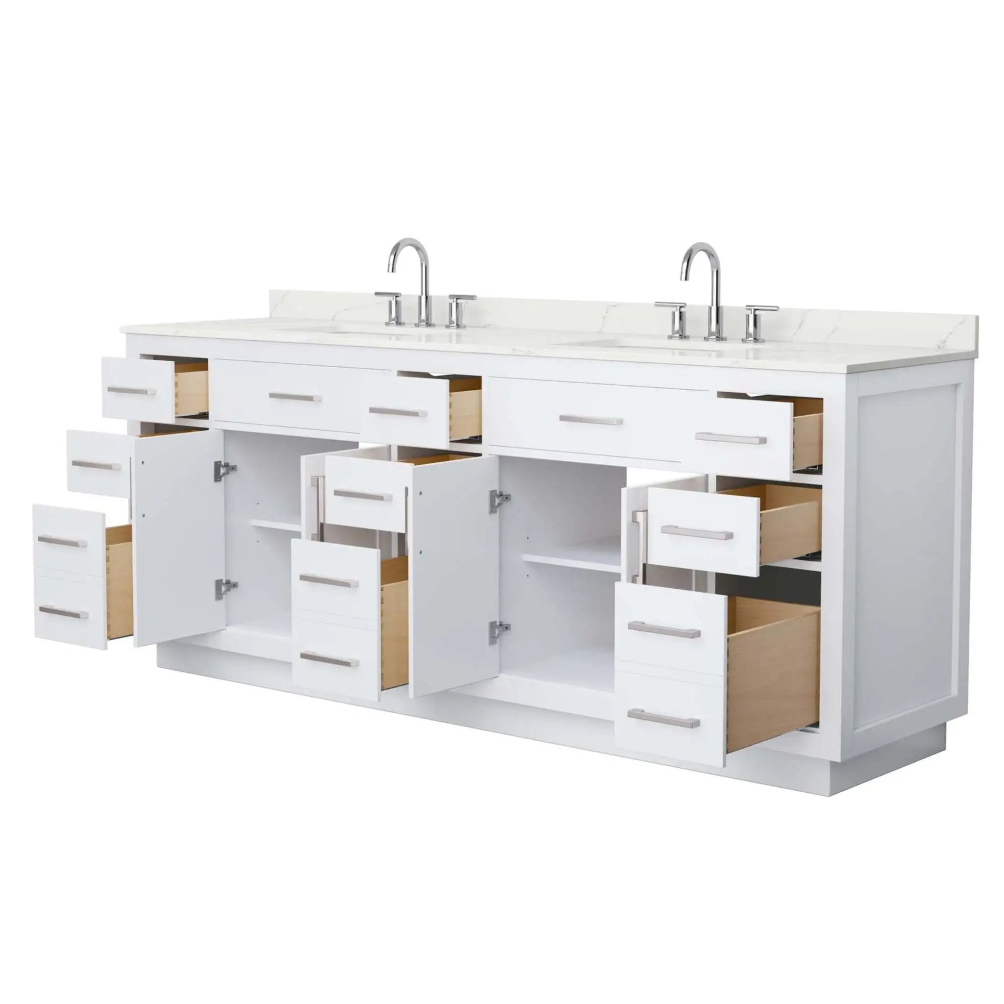 84" Beckett TK Beckett Double Bathroom Vanity with Toe Kick in White with Brushed Nickel Trim by Wyndham