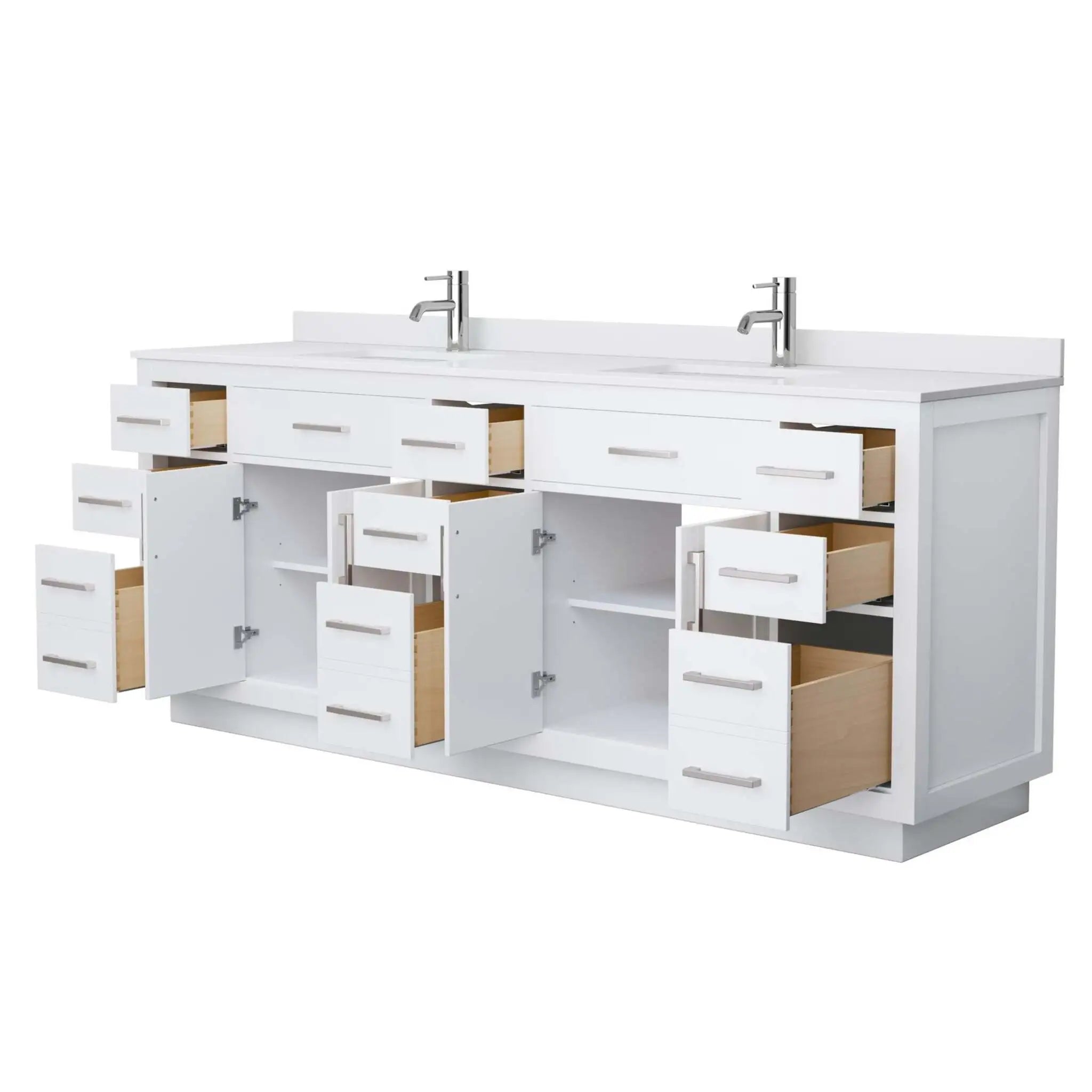 84" Beckett TK Beckett Double Bathroom Vanity with Toe Kick in White with Brushed Nickel Trim by Wyndham