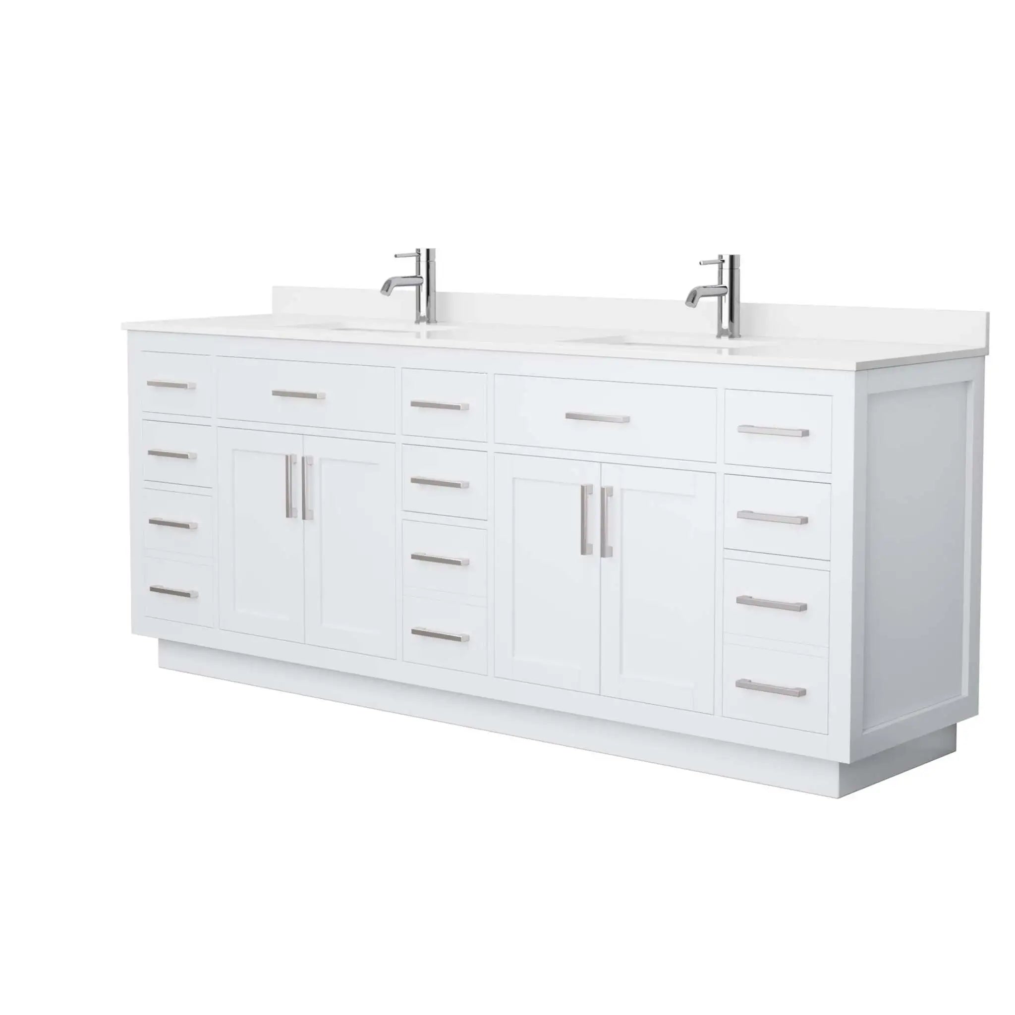 84" Beckett TK Beckett Double Bathroom Vanity with Toe Kick in White with Brushed Nickel Trim by Wyndham