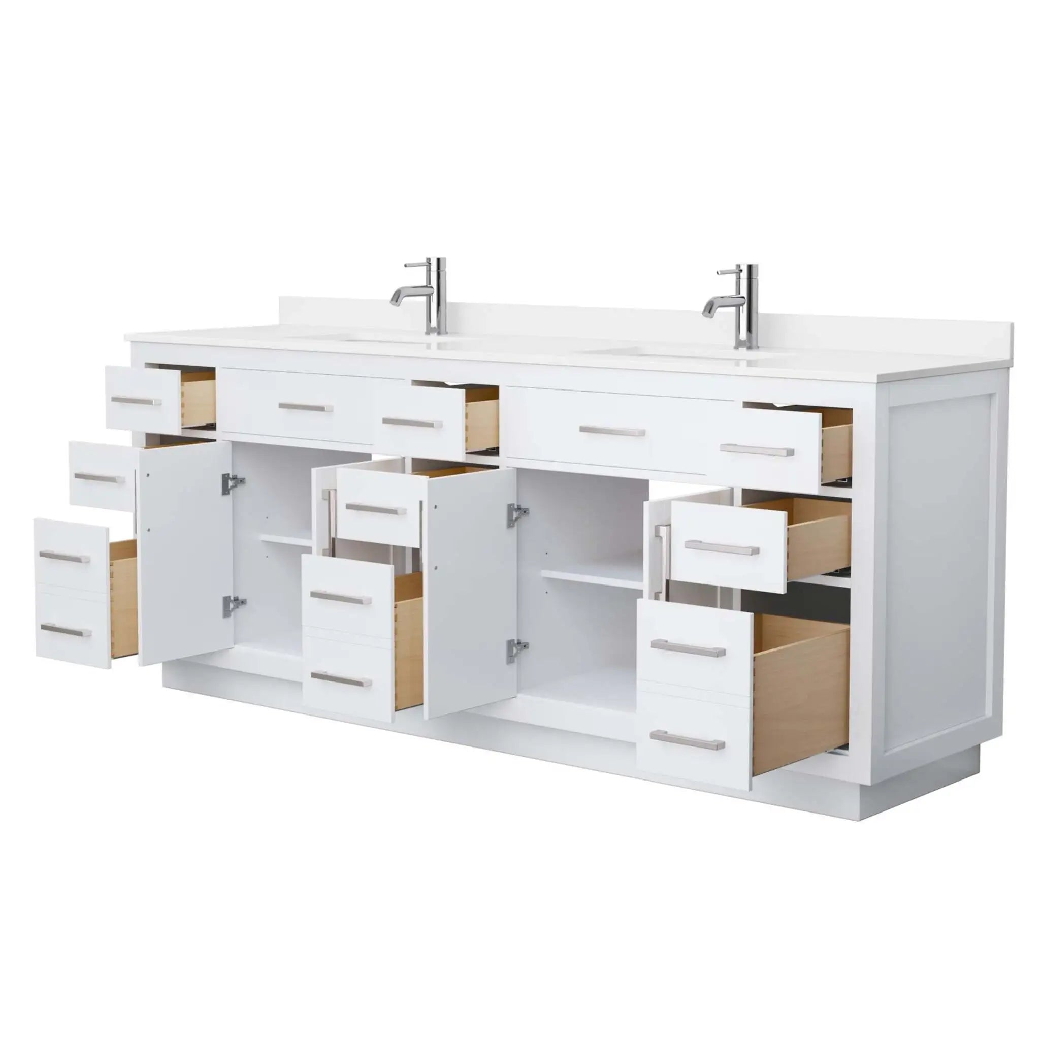 84" Beckett TK Beckett Double Bathroom Vanity with Toe Kick in White with Brushed Nickel Trim by Wyndham