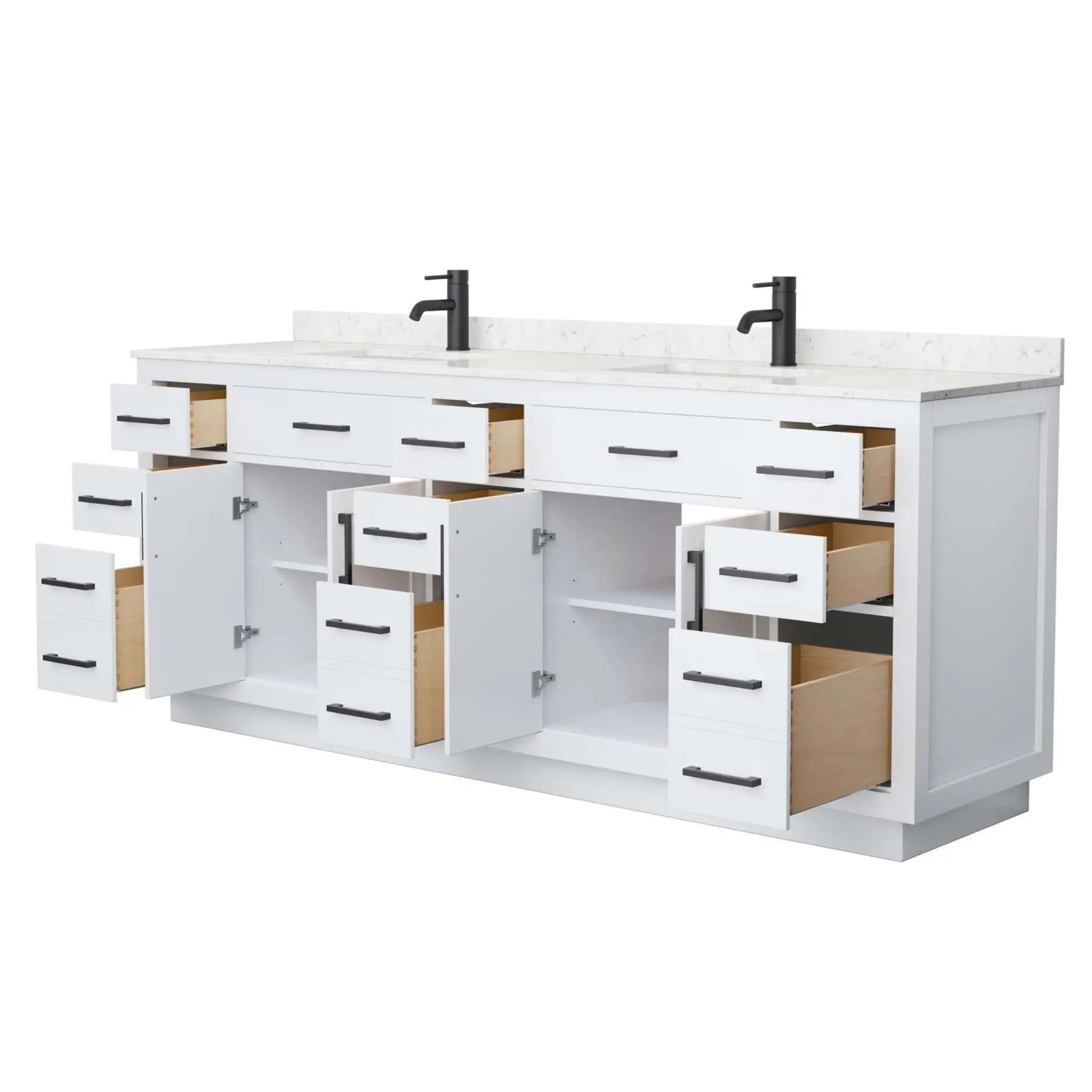 84" Beckett TK Beckett Double Bathroom Vanity with Toe Kick in White with Matte Black Trim by Wyndham