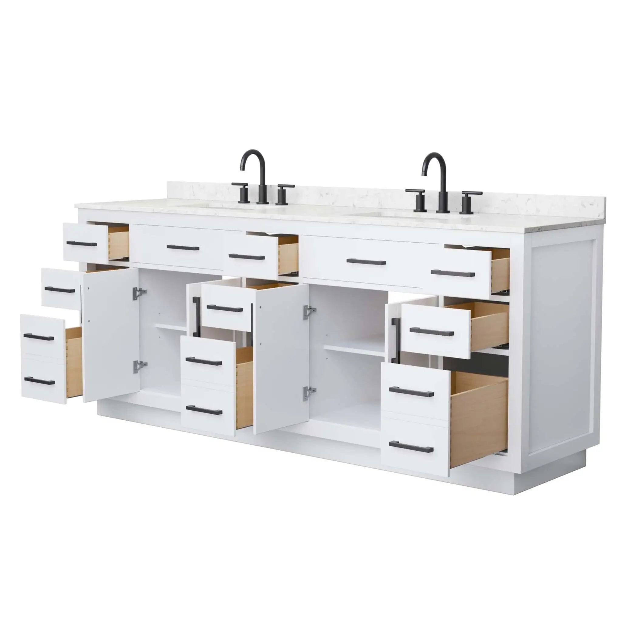 84" Beckett TK Beckett Double Bathroom Vanity with Toe Kick in White with Matte Black Trim by Wyndham