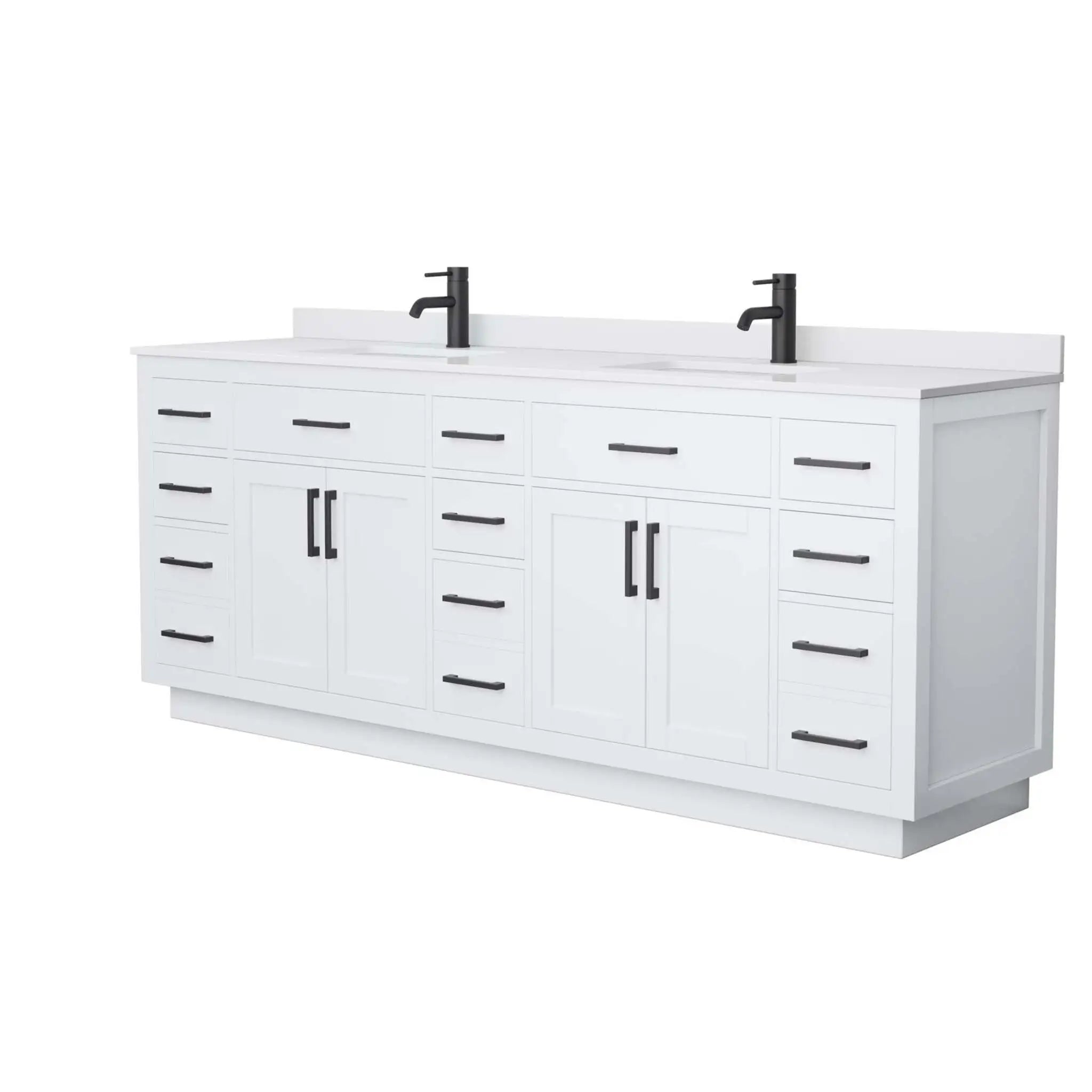 84" Beckett TK Beckett Double Bathroom Vanity with Toe Kick in White with Matte Black Trim by Wyndham