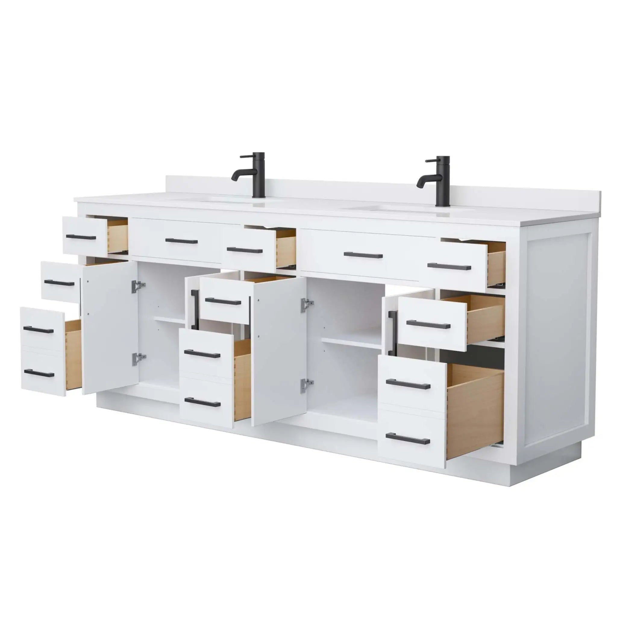 84" Beckett TK Beckett Double Bathroom Vanity with Toe Kick in White with Matte Black Trim by Wyndham