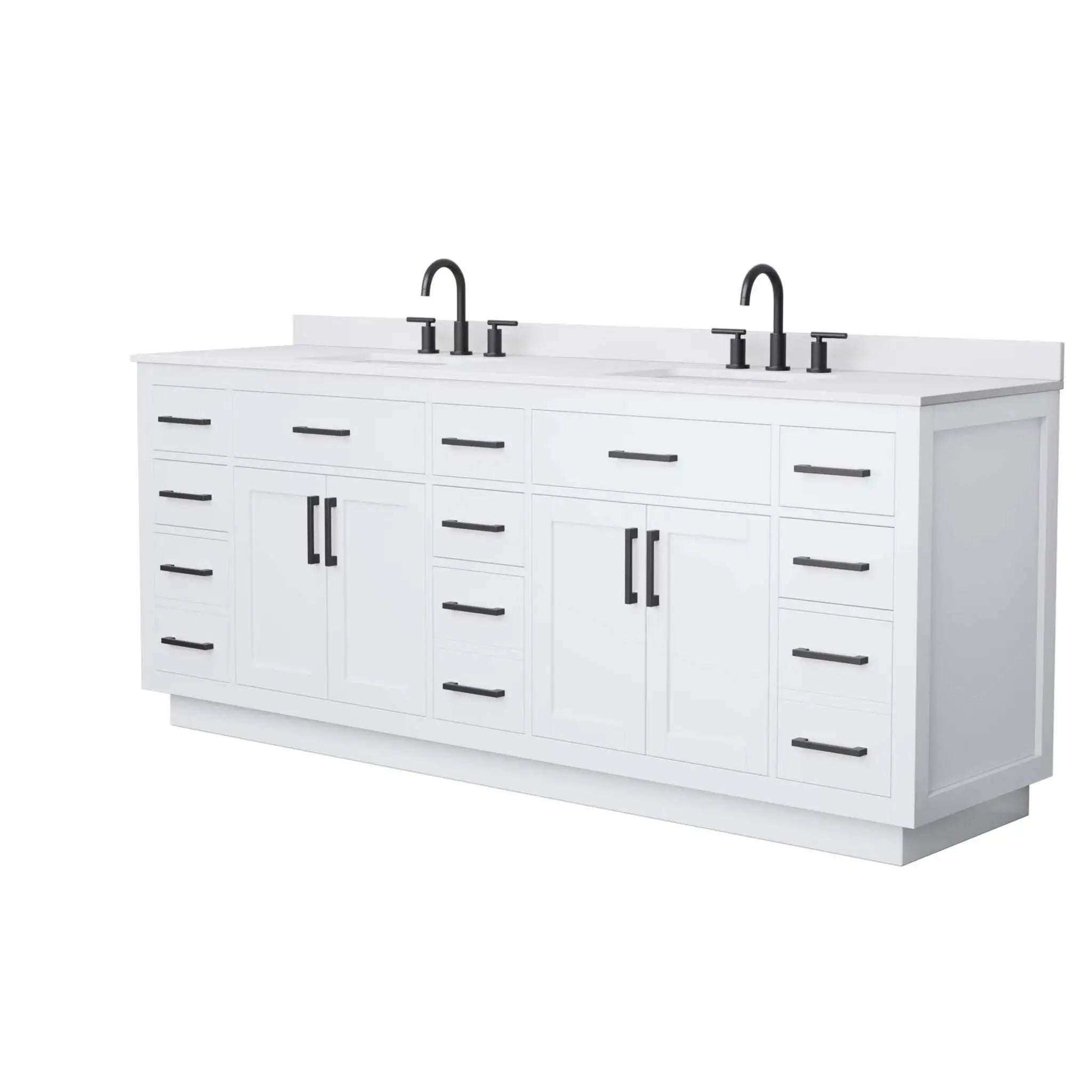 84" Beckett TK Beckett Double Bathroom Vanity with Toe Kick in White with Matte Black Trim by Wyndham