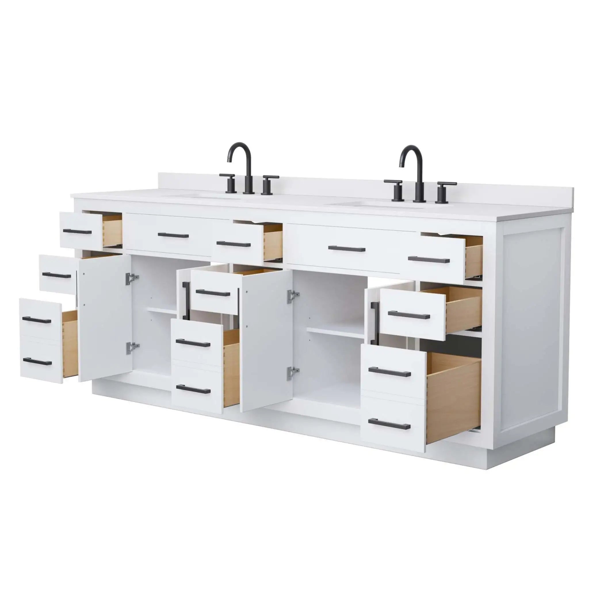 84" Beckett TK Beckett Double Bathroom Vanity with Toe Kick in White with Matte Black Trim by Wyndham