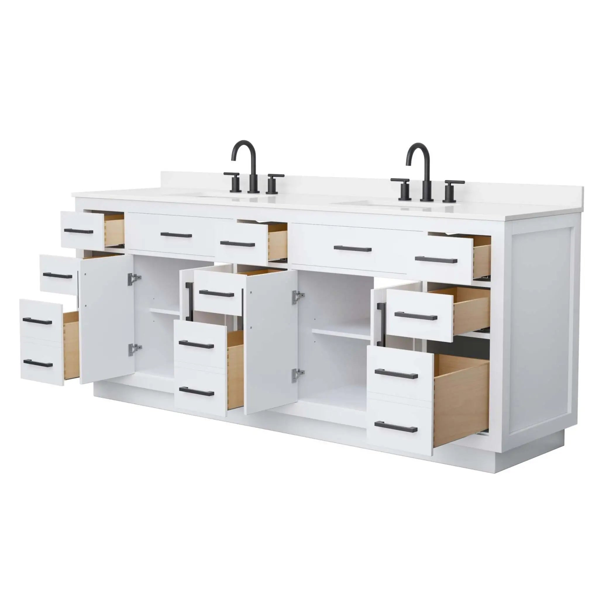 84" Beckett TK Beckett Double Bathroom Vanity with Toe Kick in White with Matte Black Trim by Wyndham