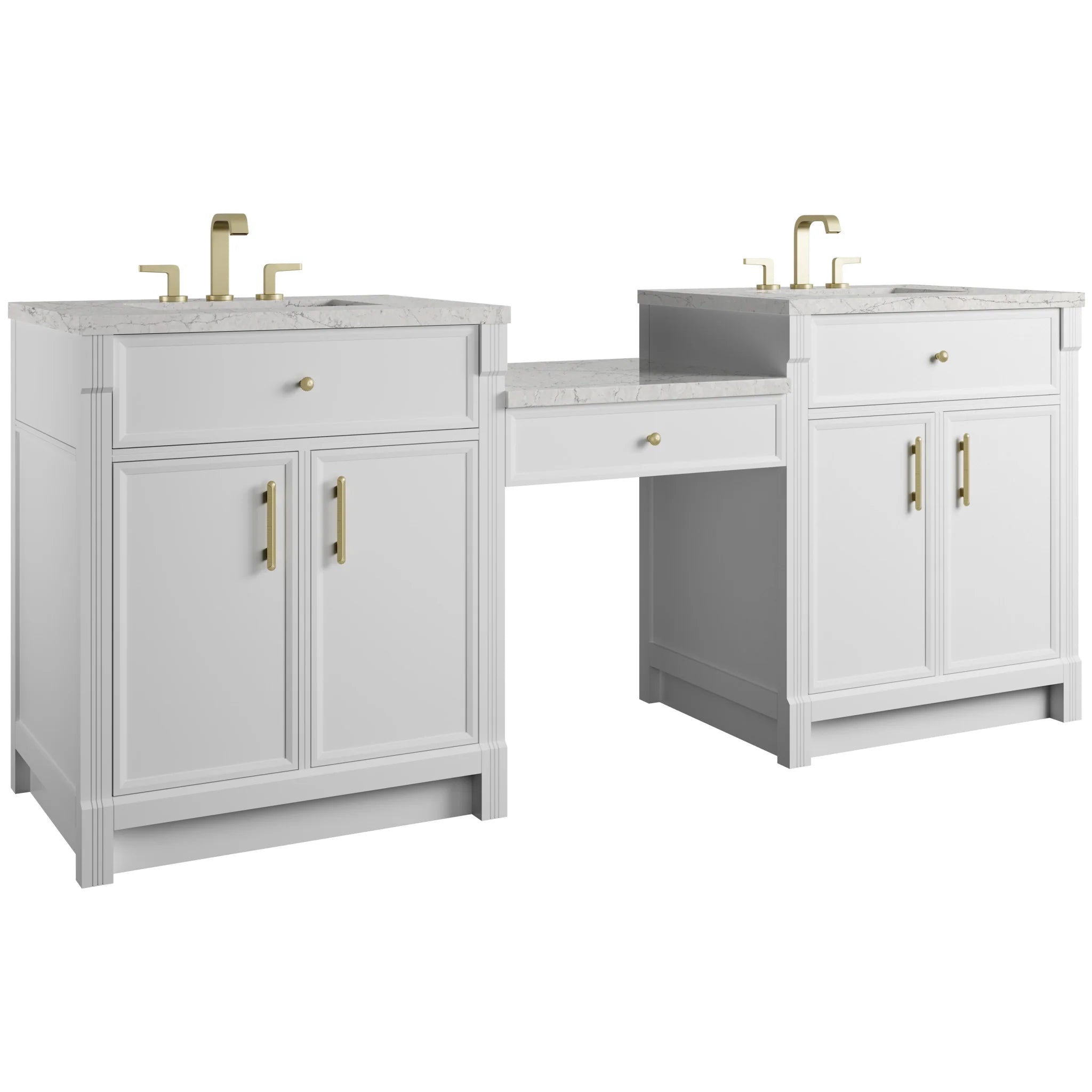 84" Bellshire Dual Vanity in Bright White with 24" Make-Up Counter by James Martin Vanities-Eternal Jasmine Pearl Silestone 4