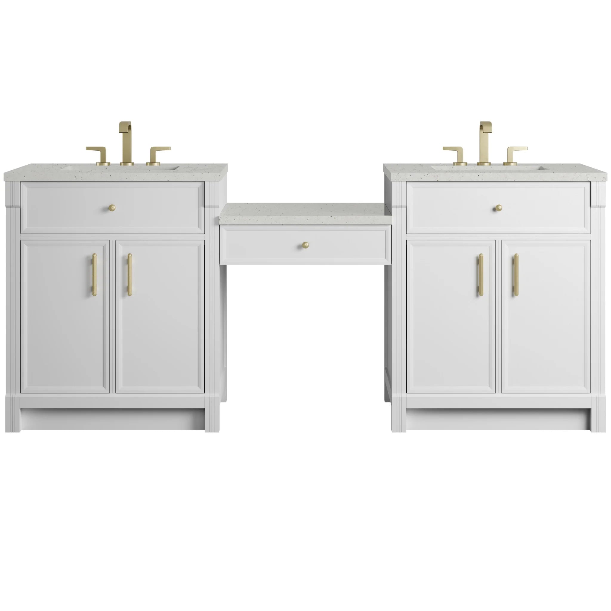 84" Bellshire Dual Vanity in Bright White with 24" Make-Up Counter by James Martin Vanities-Lime Delight Silestone 