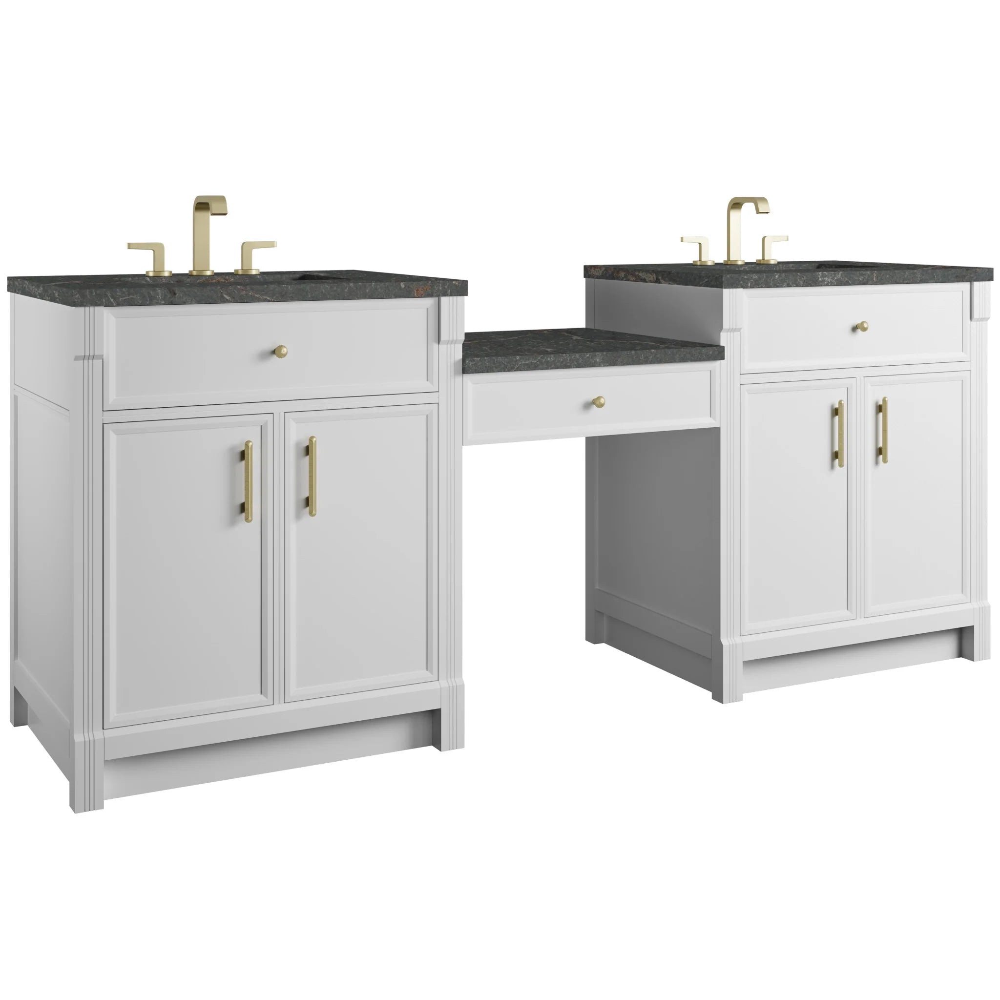 84" Bellshire Dual Vanity in Bright White with 24" Make-Up Counter by James Martin Vanities-Parisien Bleu Silestone 4