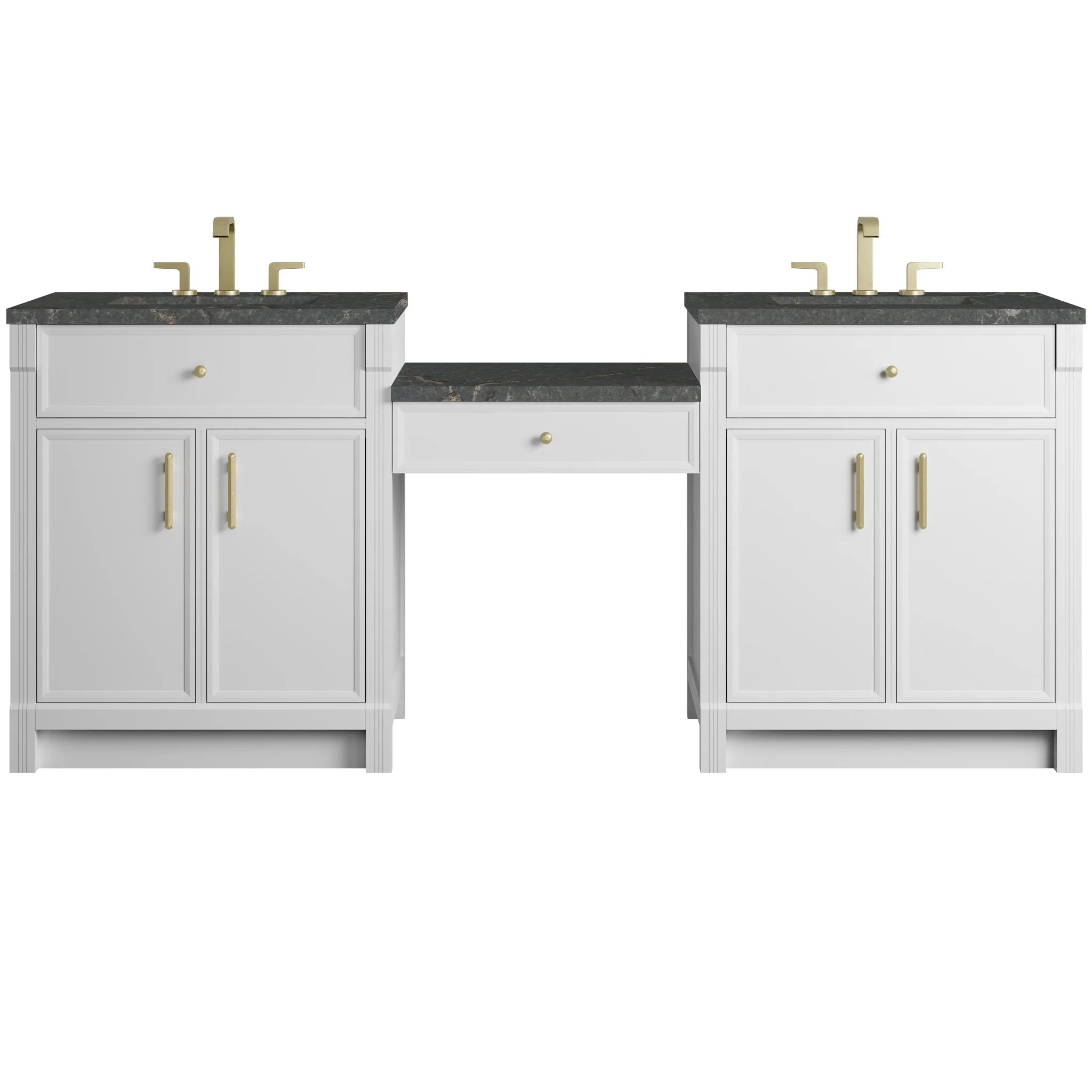 84" Bellshire Dual Vanity in Bright White with 24" Make-Up Counter by James Martin Vanities-Parisien Bleu Silestone 