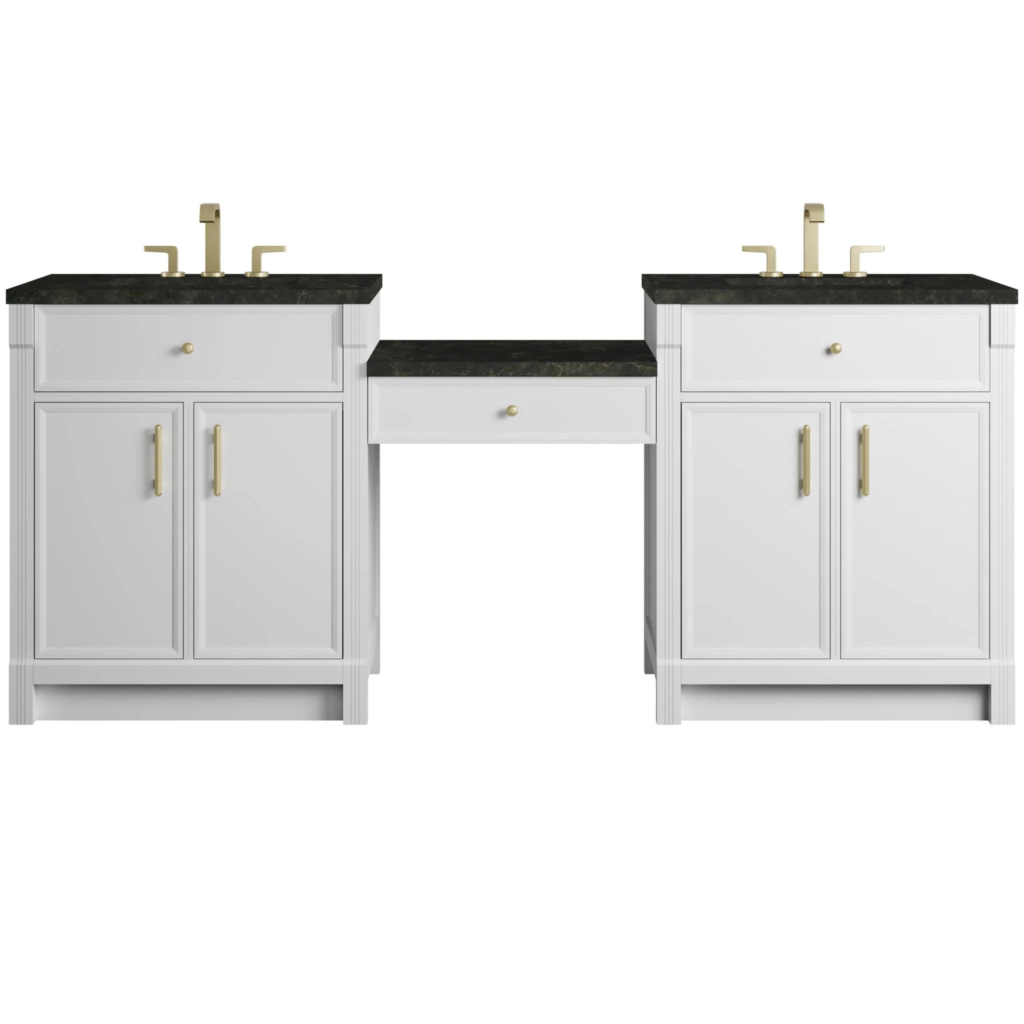 84" Bellshire Dual Vanity in Bright White with 24" Make-Up Counter by James Martin Vanities-Phantome Eclos 