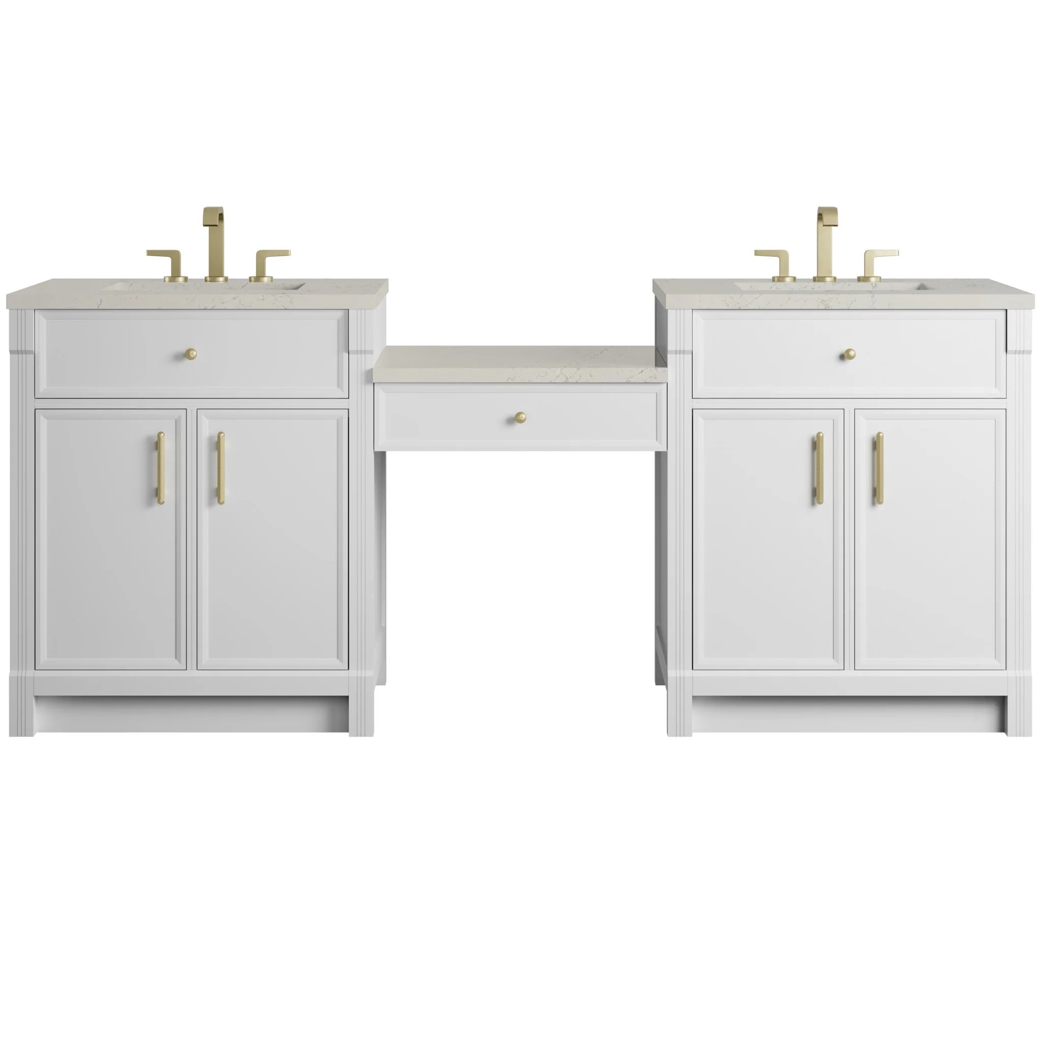 84" Bellshire Dual Vanity in Bright White with 24" Make-Up Counter by James Martin Vanities-Siberian Silestone 
