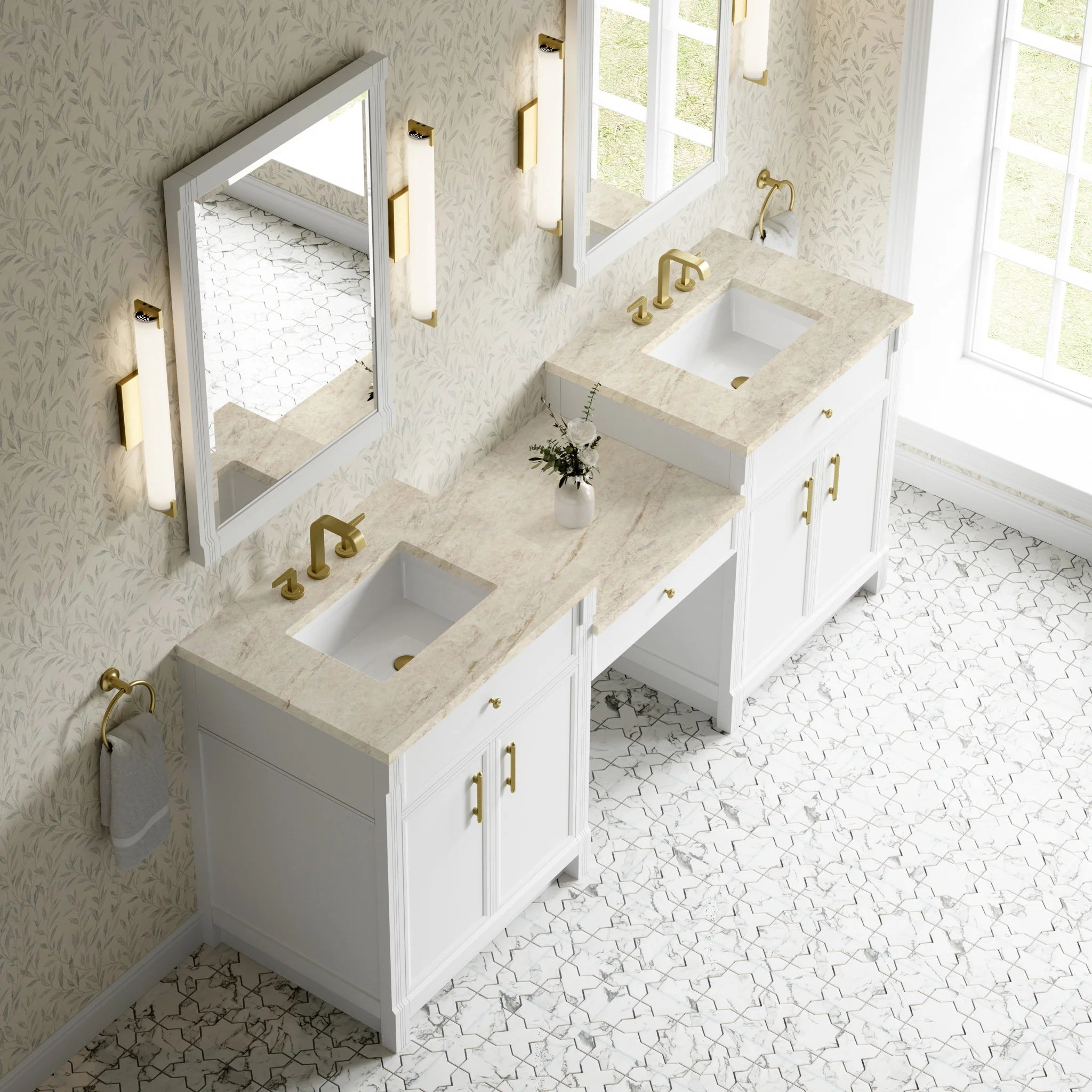 84" Bellshire Dual Vanity in Bright White with 24" Make-Up Counter by James Martin Vanities-Tajnar Eclos 3
