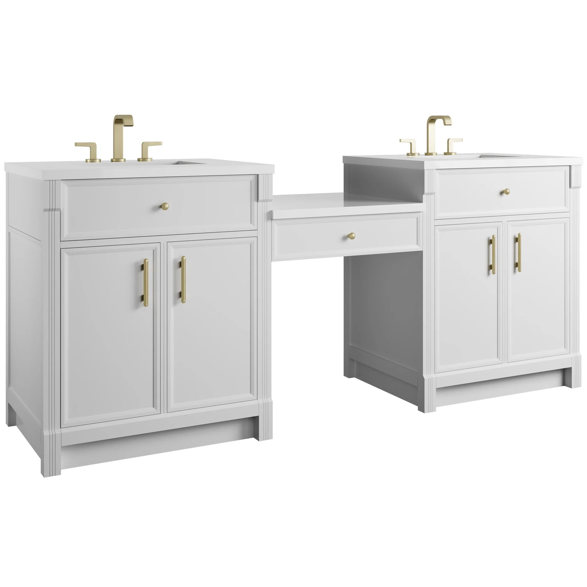 84" Bellshire Dual Vanity in Bright White with 24" Make-Up Counter by James Martin Vanities-White Zeus Silestone 4