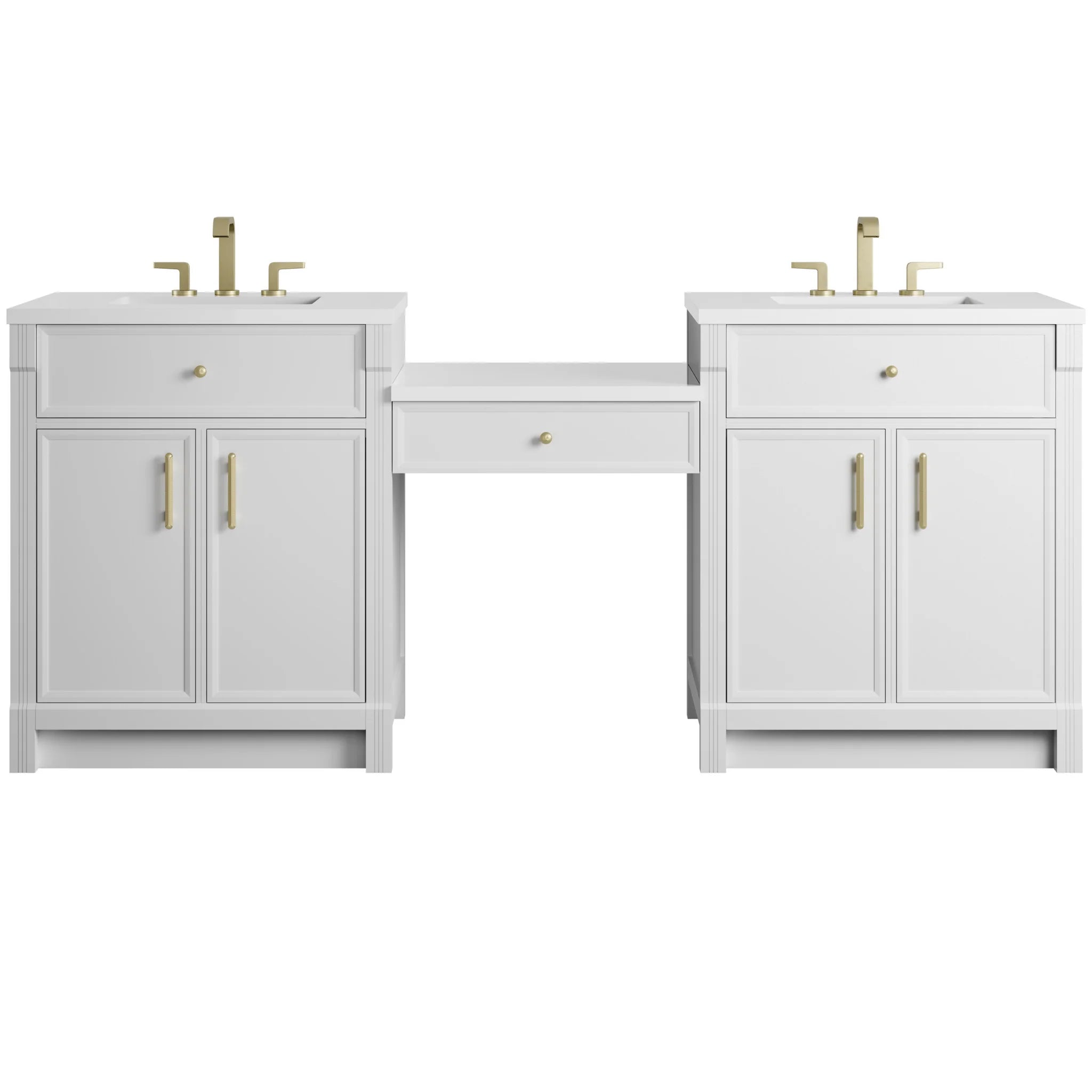 84" Bellshire Dual Vanity in Bright White with 24" Make-Up Counter by James Martin Vanities-White Zeus Silestone 