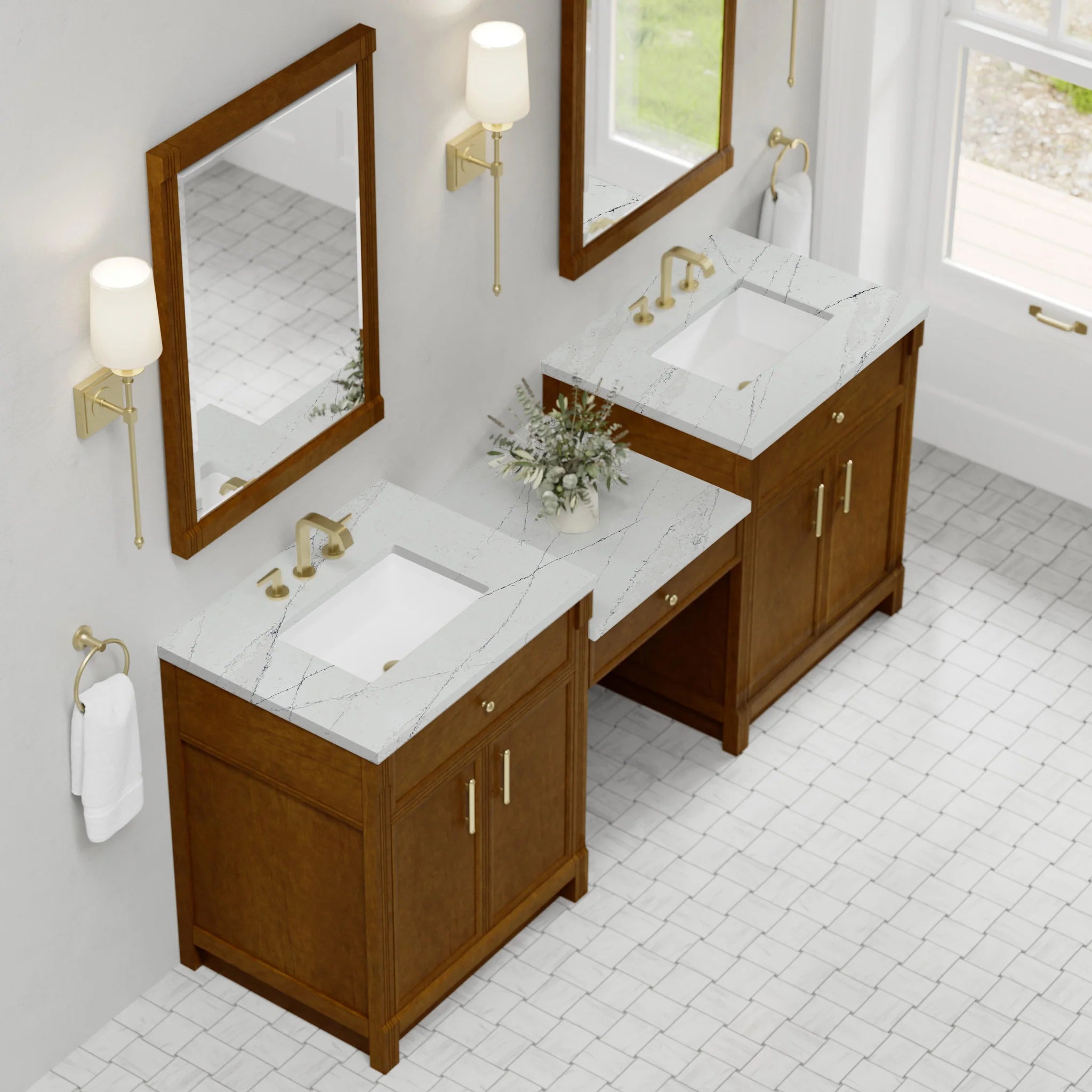 84" Bellshire Dual Vanity in Honey Oak with 24" Make-Up Counter by James Martin Vanities-Ethereal Noctis Silestone 3