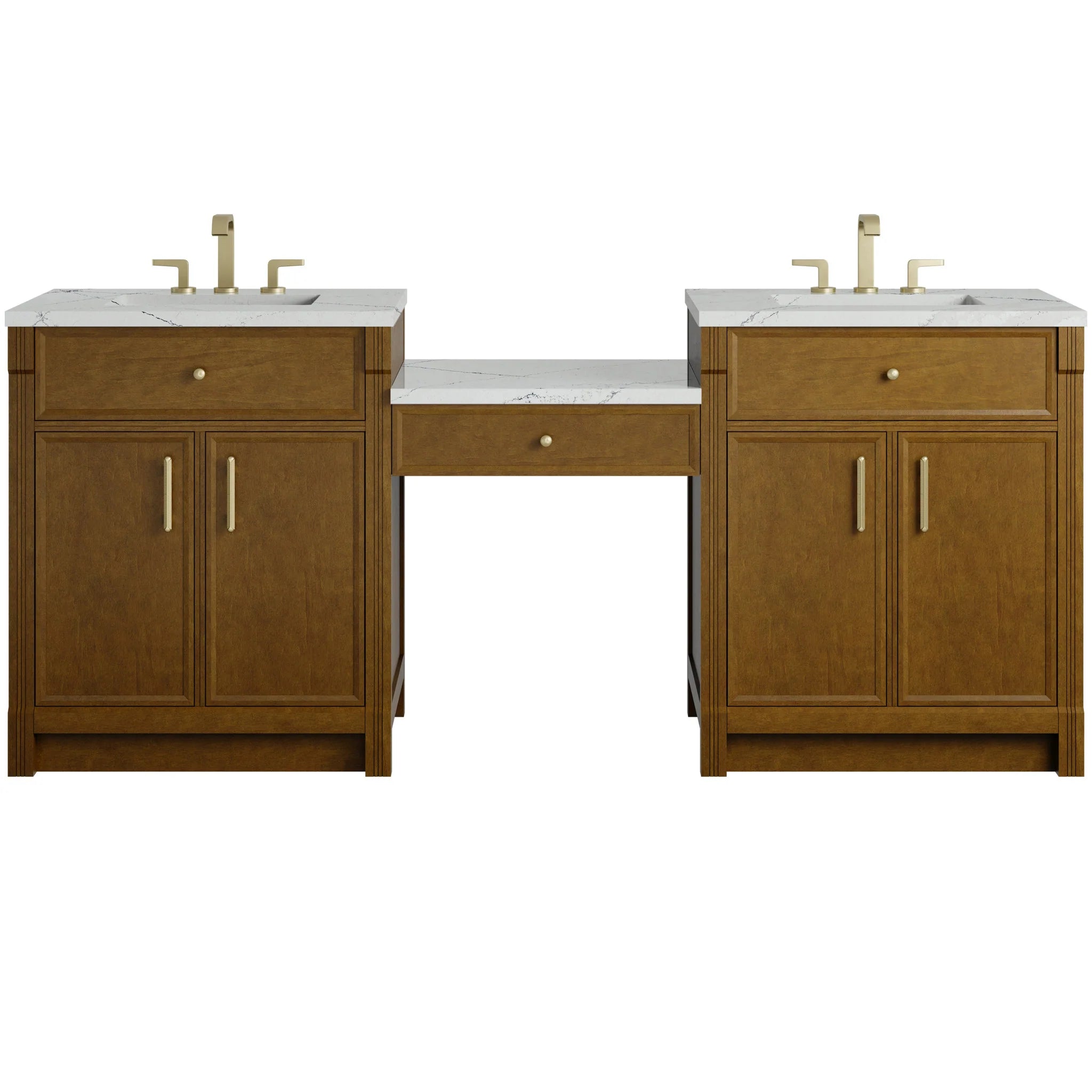 84" Bellshire Dual Vanity in Honey Oak with 24" Make-Up Counter by James Martin Vanities-Ethereal Noctis Silestone 