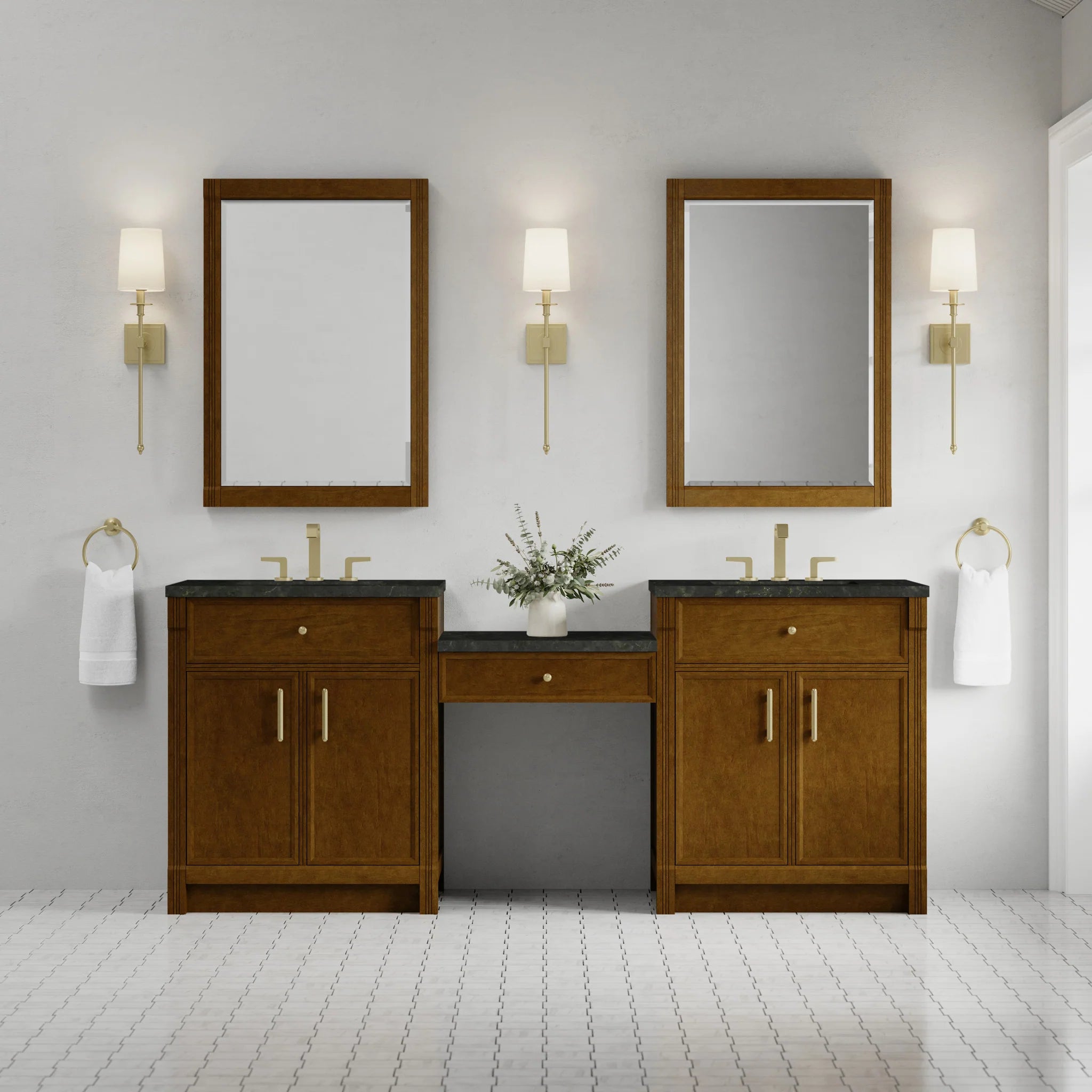 84" Bellshire Dual Vanity in Honey Oak with 24" Make-Up Counter by James Martin Vanities-Phantome Eclos 1