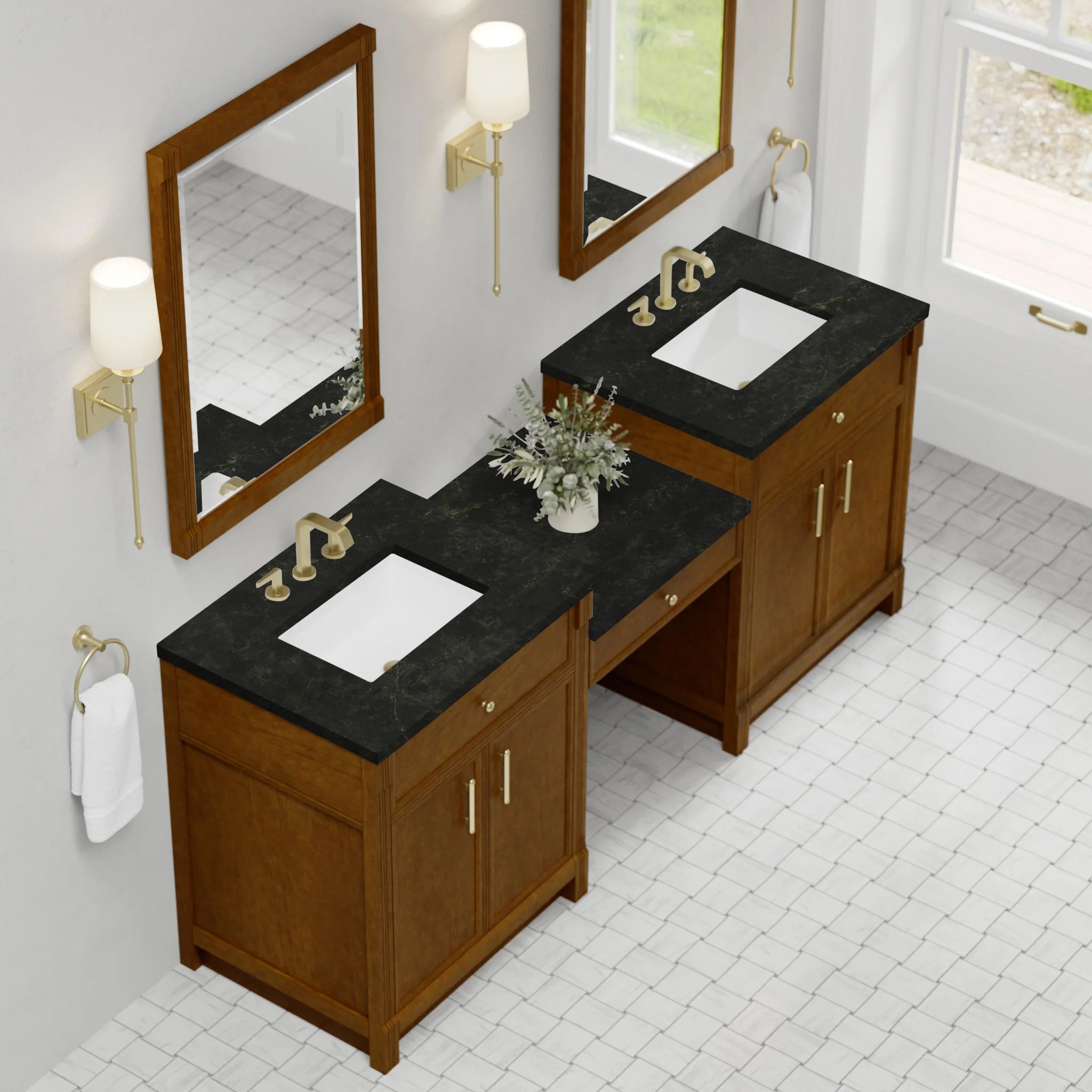 84" Bellshire Dual Vanity in Honey Oak with 24" Make-Up Counter by James Martin Vanities-Phantome Eclos 3