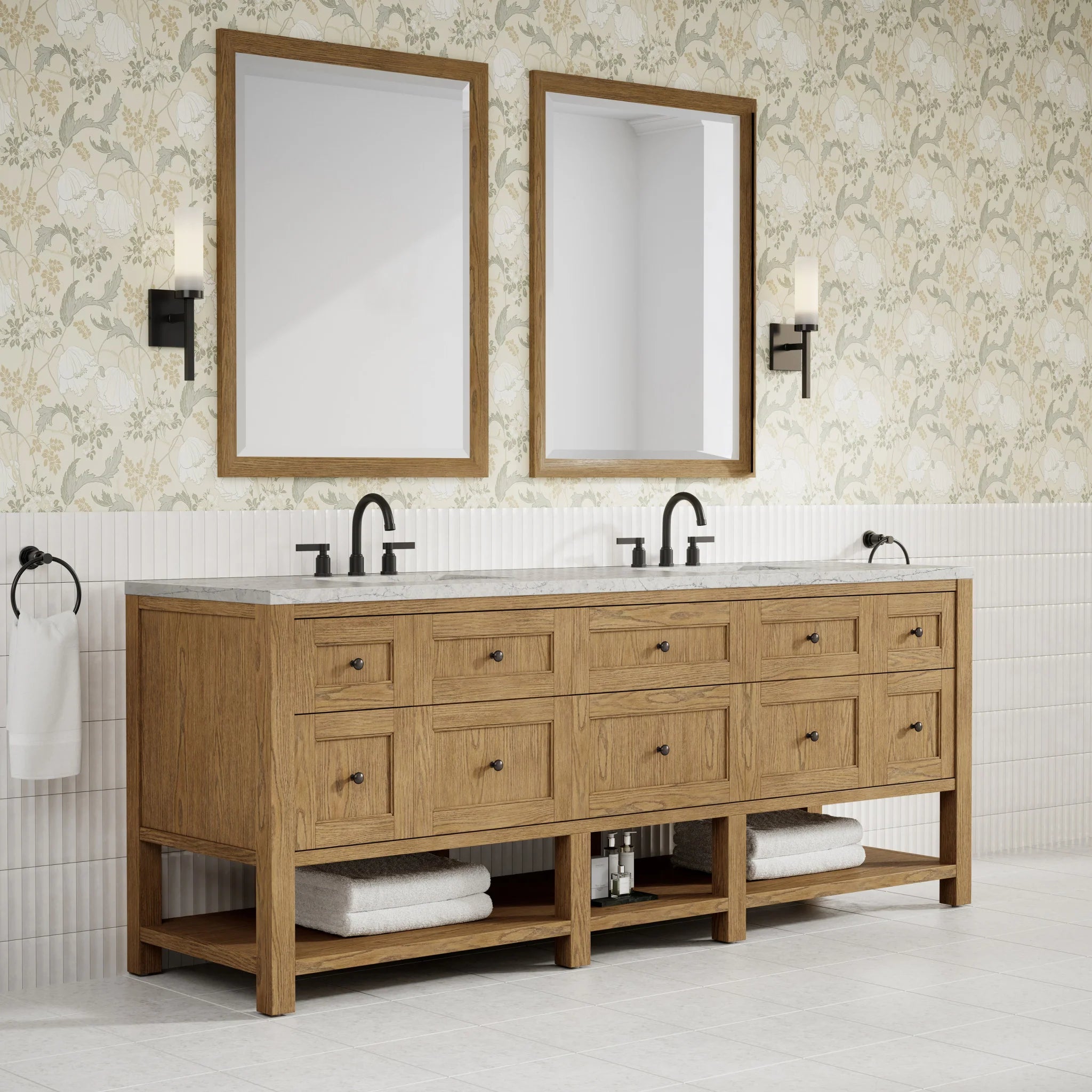 84" Breckenridge Double Vanity in Light Natural Oak by James Martin Vanities-Eternal Jasmine Pearl Silestone 2