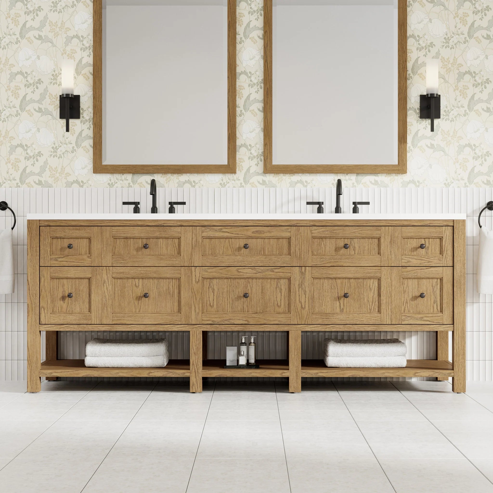 84" Breckenridge Double Vanity in Light Natural Oak by James Martin Vanities-White Zeus Silestone 2