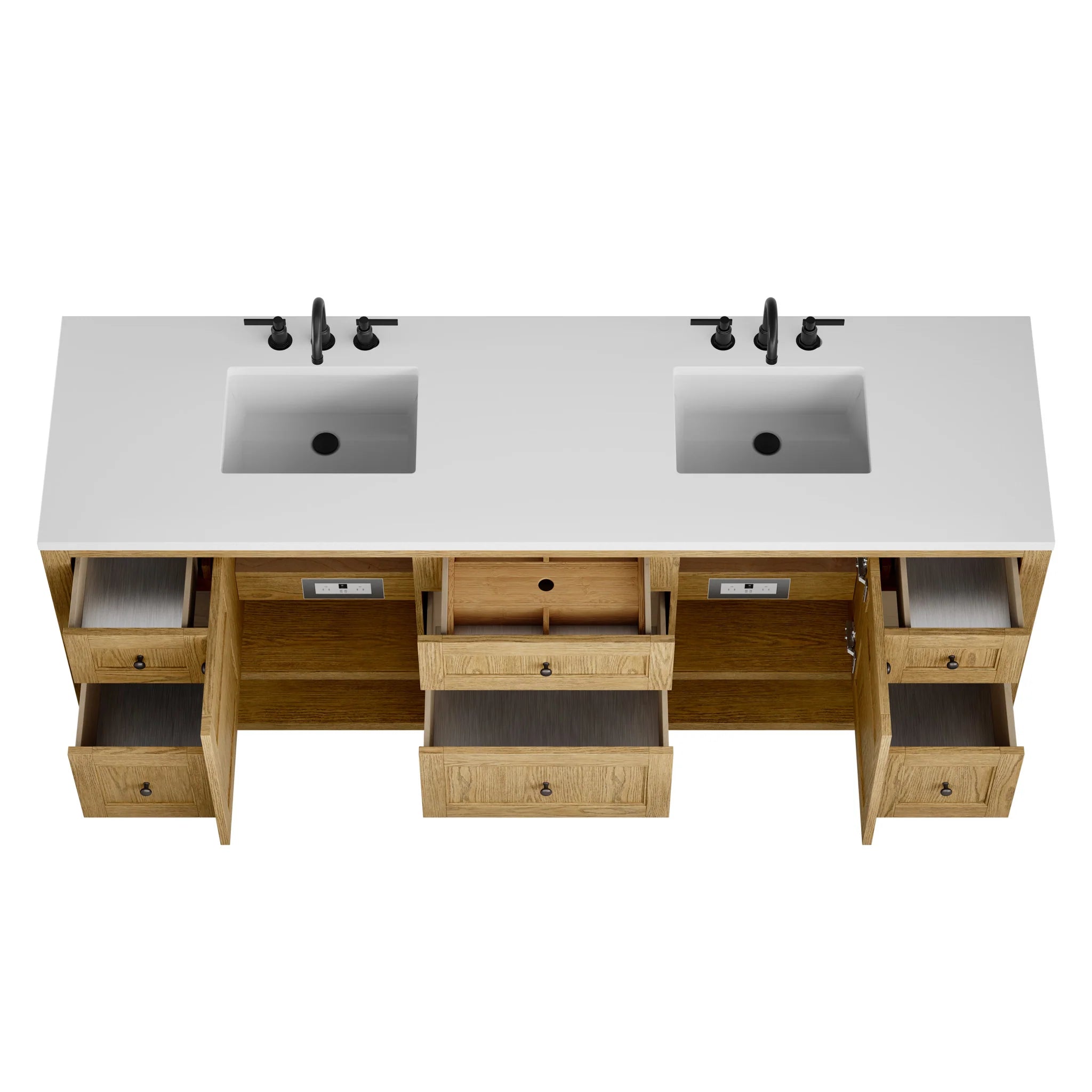 84" Breckenridge Double Vanity in Light Natural Oak by James Martin Vanities-White Zeus Silestone 5