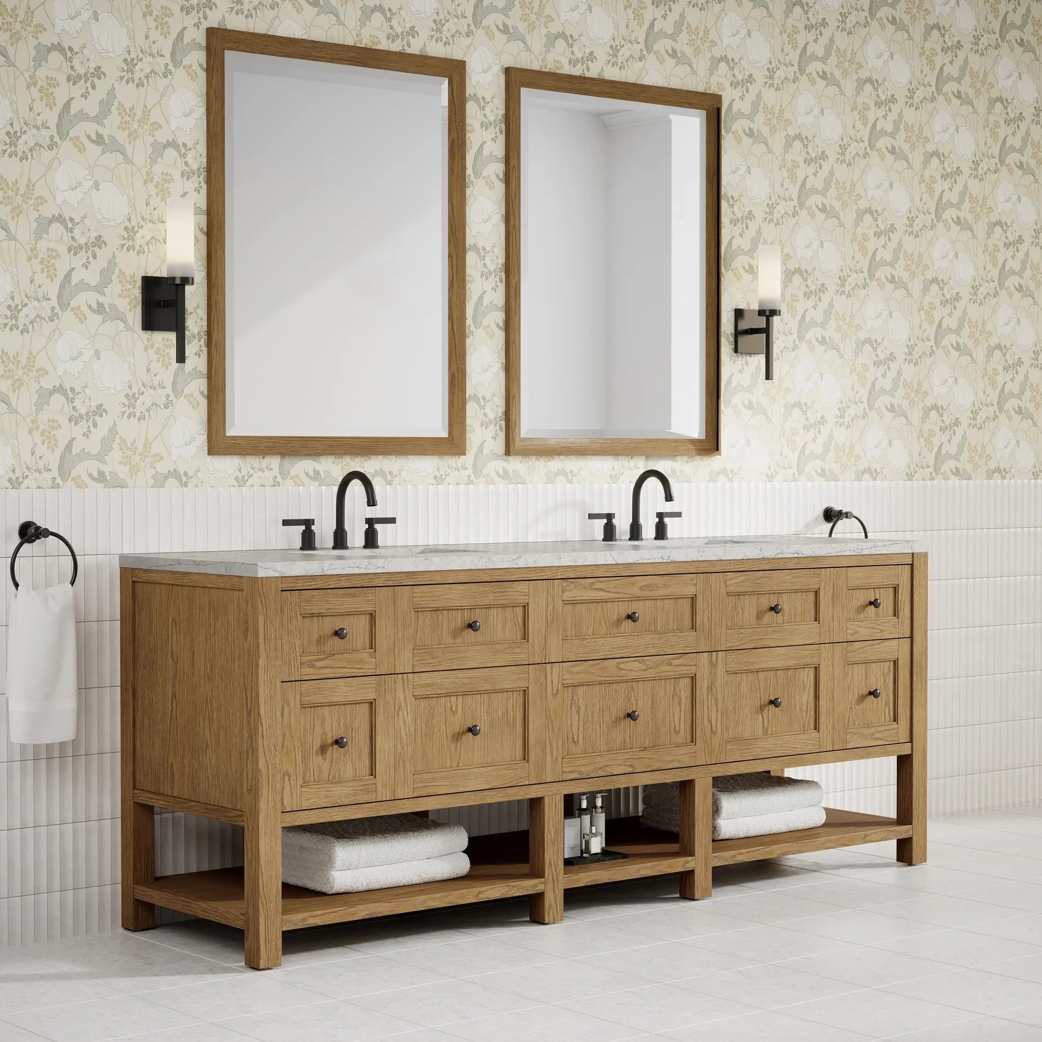 84 Breckenridge Double Vanity In Light Natural Oak Power Enabled Eternal Jasmine Pearl Silestone 8 Widespread 5