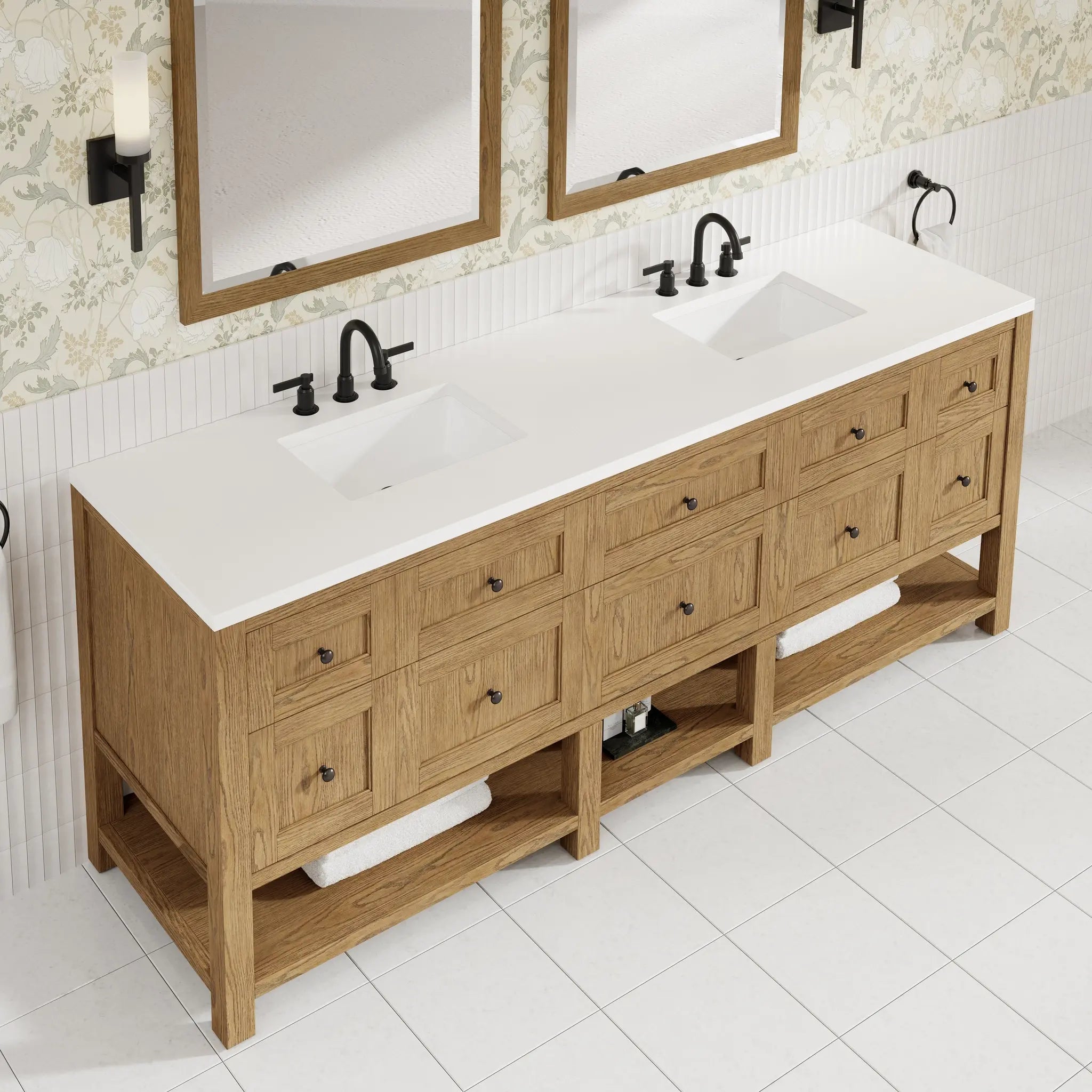84 Breckenridge Double Vanity In Light Natural Oak Standard White Zeus Silestone 8 Widespread 9