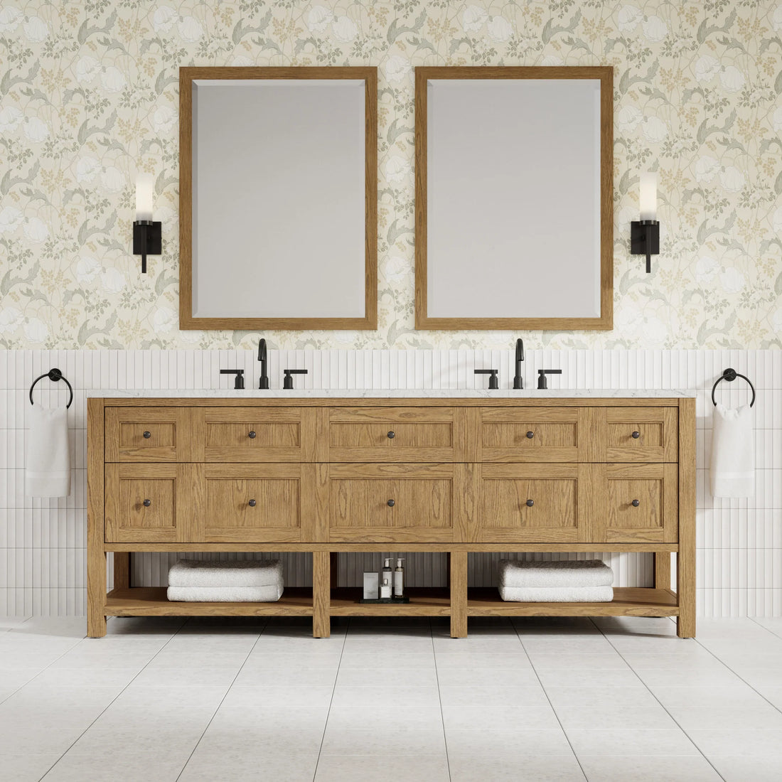 84" Breckenridge Double Vanity in Light Natural Oak w/FreePower Wireless Charger by James Martin Vanities-Eternal Jasmine Pearl Silestone 1