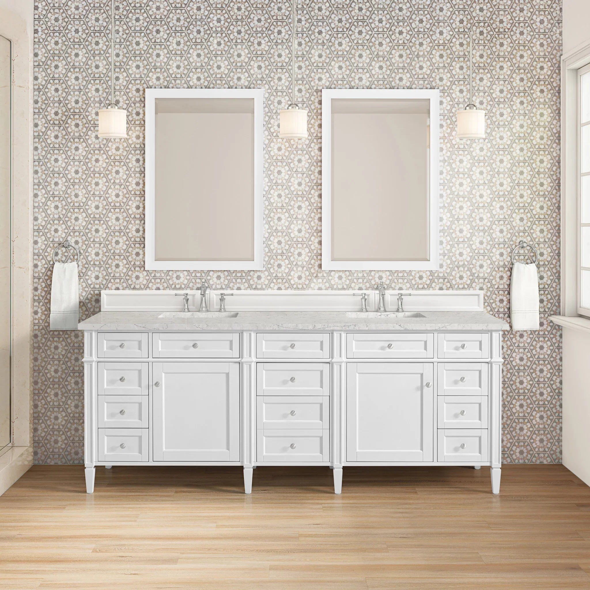 84" Brittany Double Vanity in Bright White by James Martin Vanities-Eternal Jasmine Pearl Silestone 1