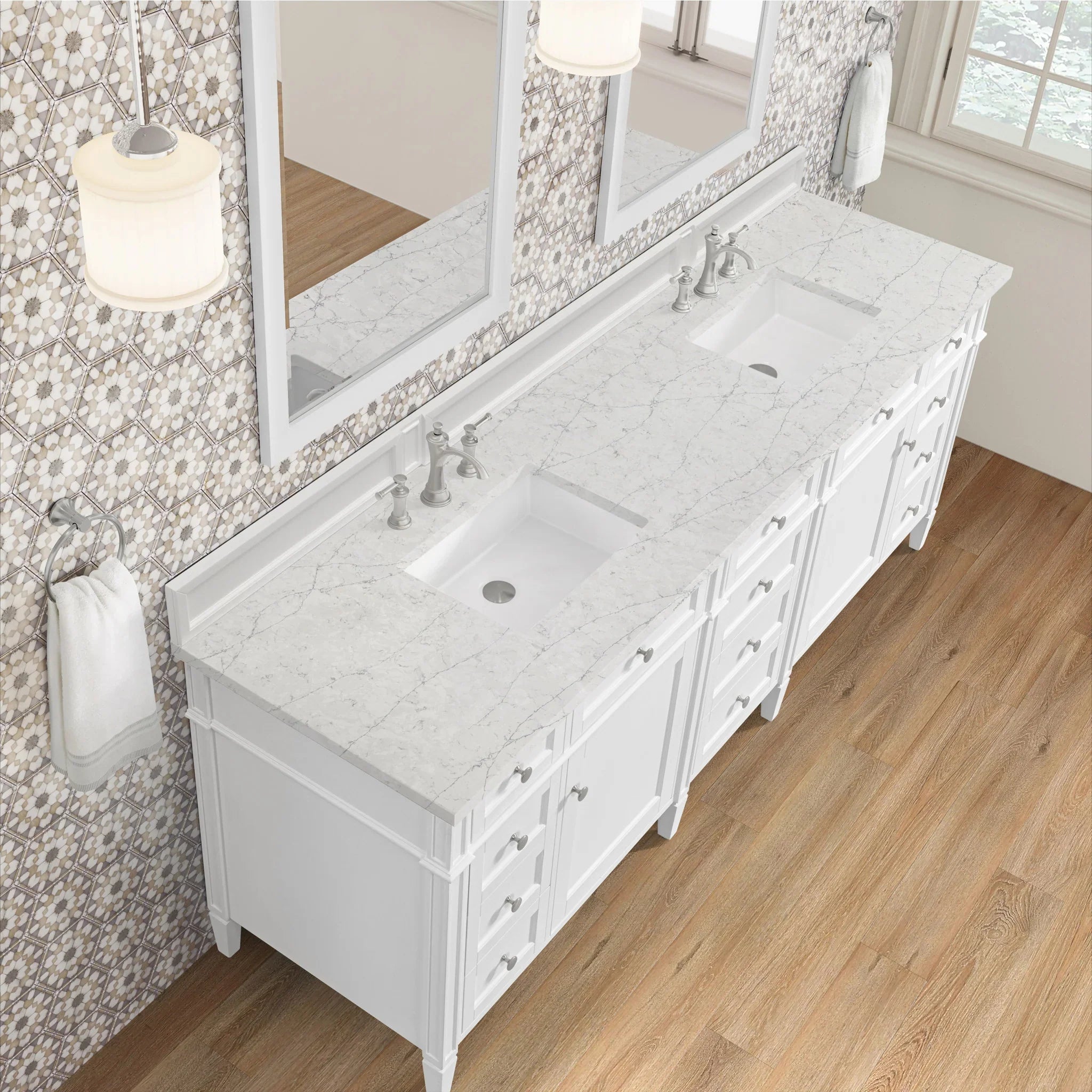 84" Brittany Double Vanity in Bright White by James Martin Vanities-Eternal Jasmine Pearl Silestone 4